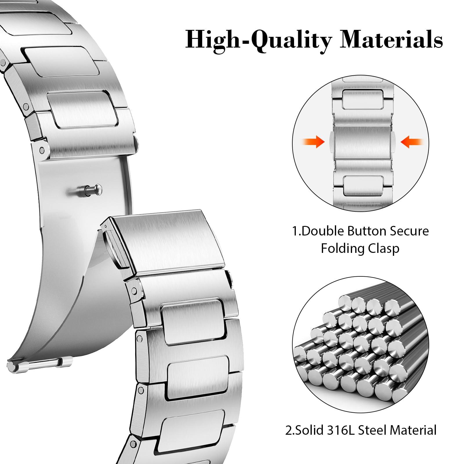 No Gap Stainless Steel Bands Compatible with Samsung Galaxy Watch Band 7/6/5/4/FE 44mm 40mm,Watch 6 Classic Band 47mm 43mm,Watch 5 Pro 45mm,Watch 4 Classic 46mm 42mm, 20mm Metal Strap for Men Women - Image 4
