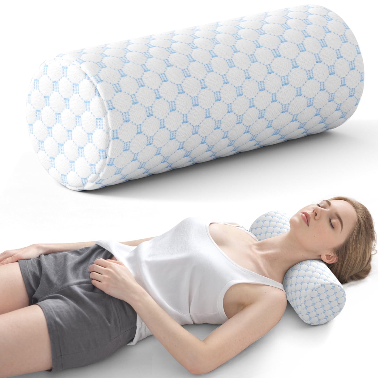 Neck Roll Cervical Pillow for Neck Pain Relief - Memory Foam Neck Pillow for Bed | Round Neck Pillows for Sleeping, 16 * 6.3 * 6.3inch (Cool-Blue)