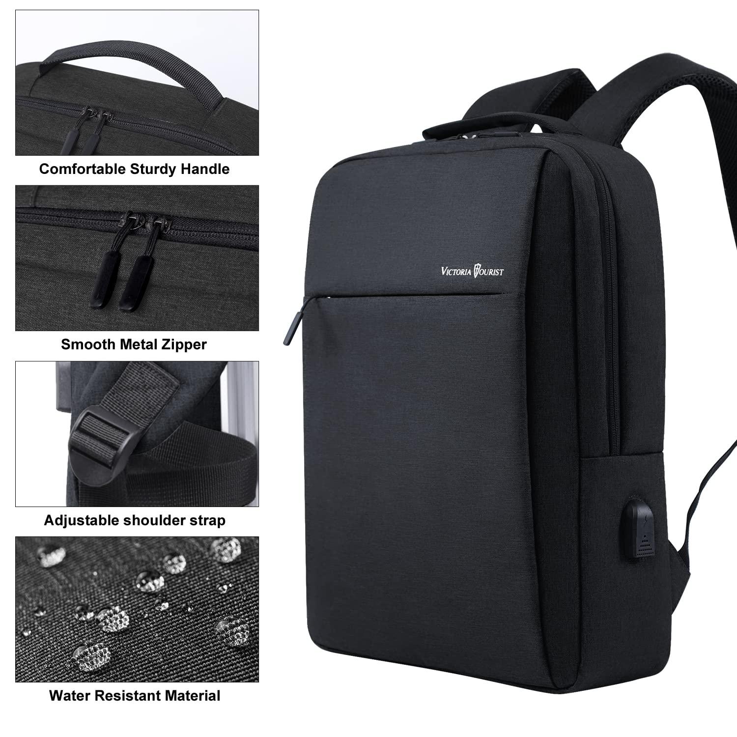 Victoriatourist Laptop Backpack, Business Slim Durable Travel Water Resistant Backpacks with USB Charging Port, College Bookbag Computer Bag Gifts for Men Women Fits 15.6 Inch Notebook(Black) - Image 6