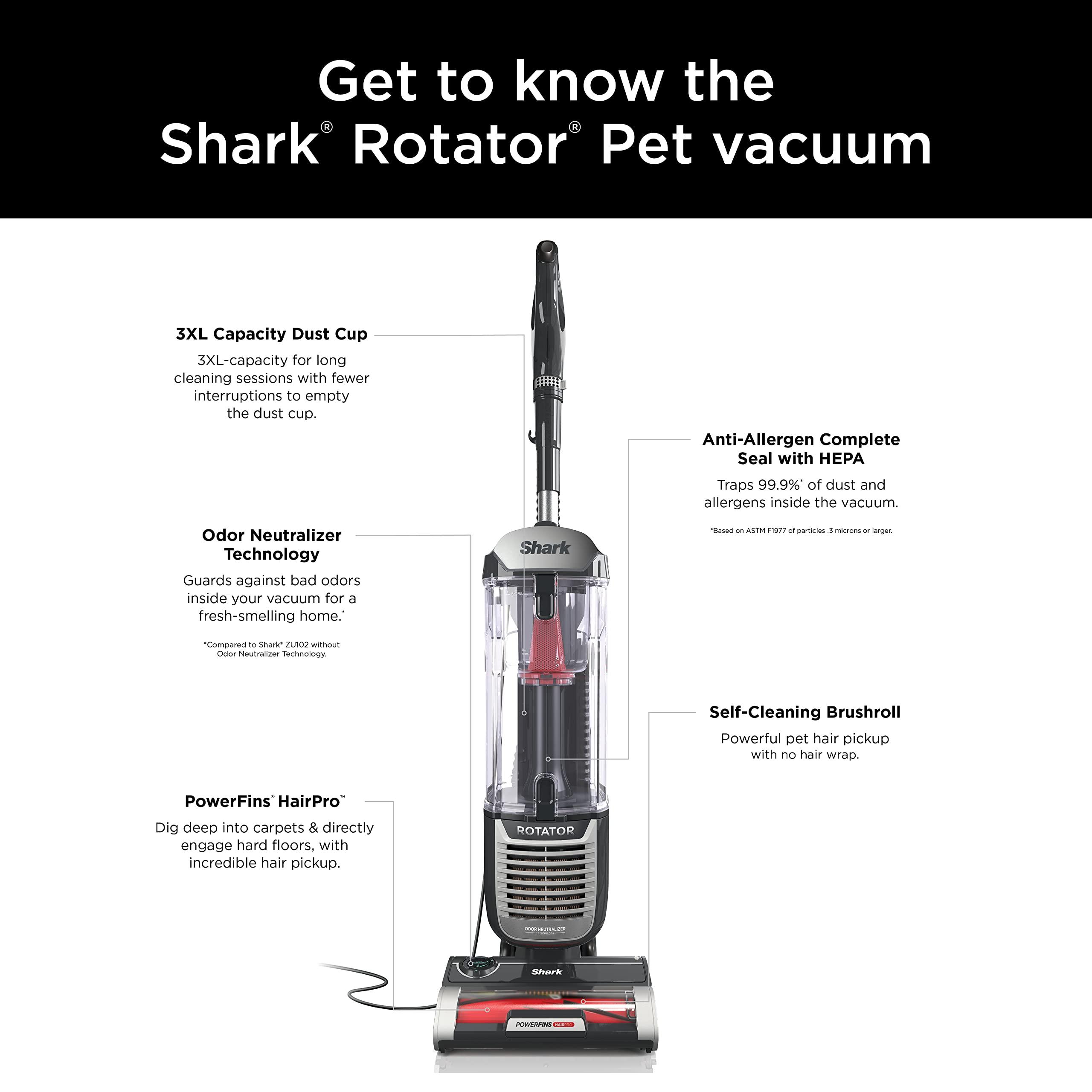 Shark ZU102 Rotator Pet Upright Vacuum with PowerFins HairPro & Odor Neutralizer Technology, Charcoal, 2.9 L Dust Cup - Image 15