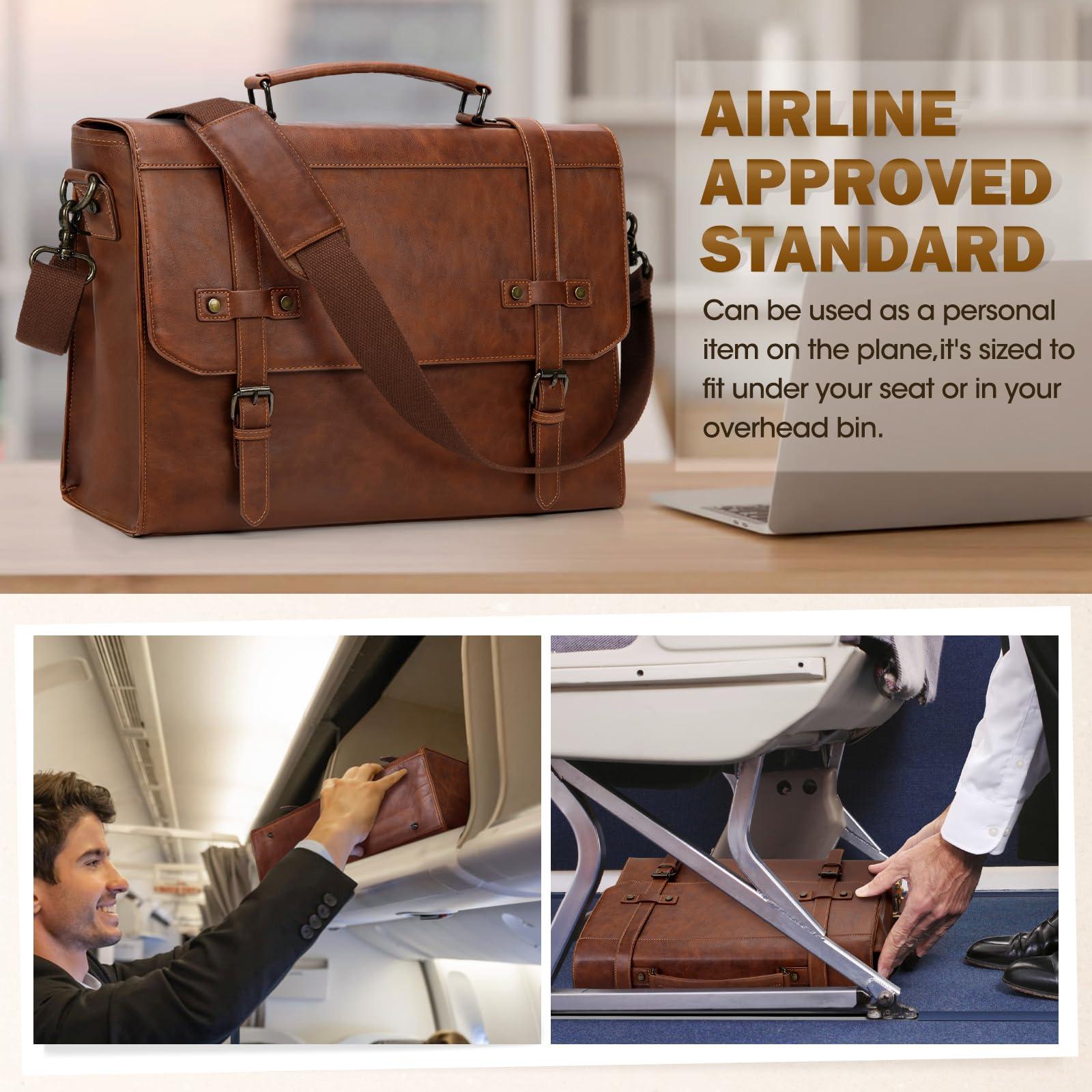 RAINSMORE Mens Messenger Bag 17 Inch Waterproof Vintage Leather Laptop Briefcase Large Laptop Bag Satchel Bag Computer Shoulder Bag for Office Business Travel College,Brown - Image 7