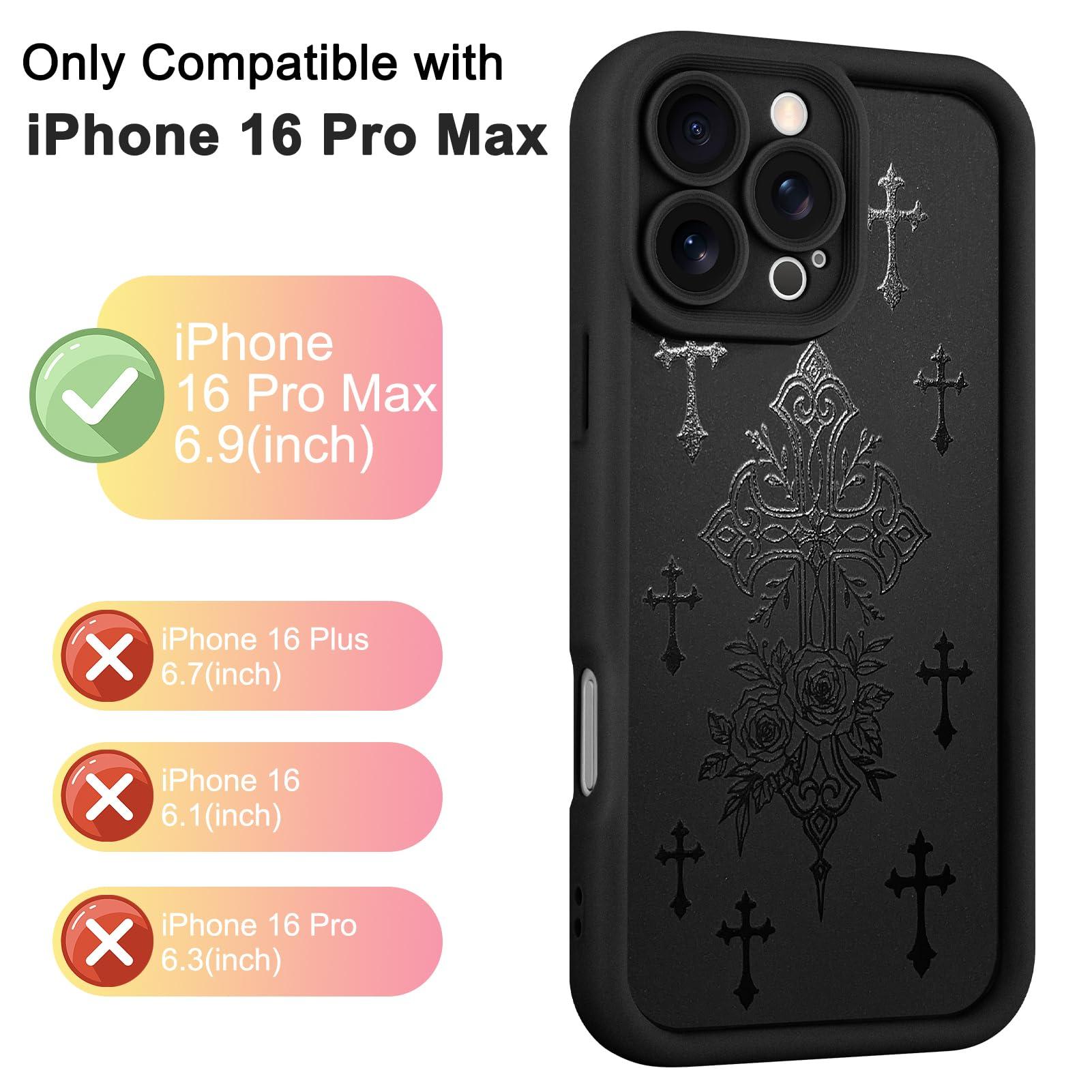 DaBuBu for iPhone 16 Pro Max Case, Bless Cross Silicone Soft Slim Shockproof Protective Phone Cover for Women Girls 6.9inch, Black - Image 5