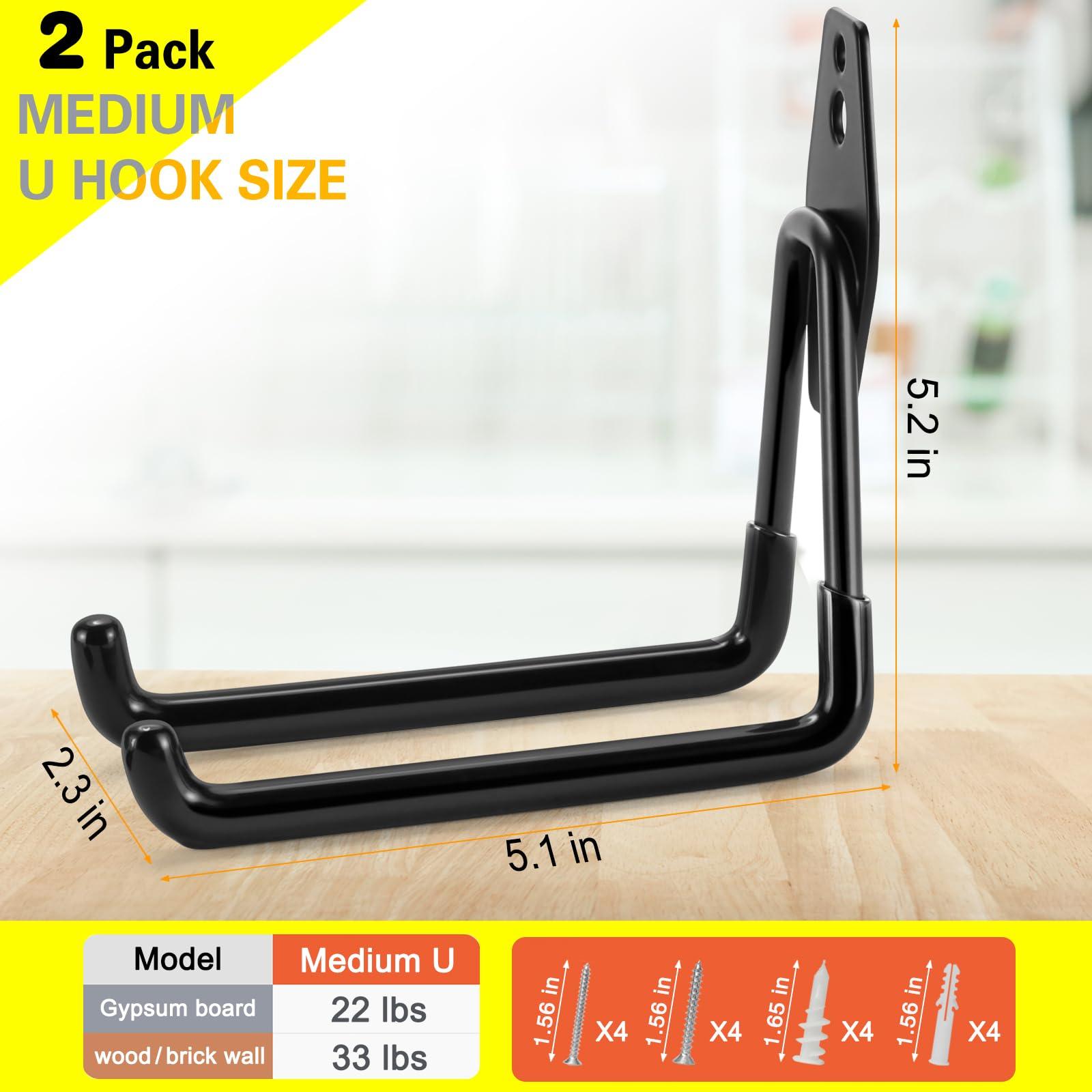 LUPYJI 2 Pack Garage Hooks Heavy Duty Storage Organizer Wall Mount Power and Garden Tool Hangers, for Hanging Ladders, Ropes, Hose, Bulk Items - Image 3