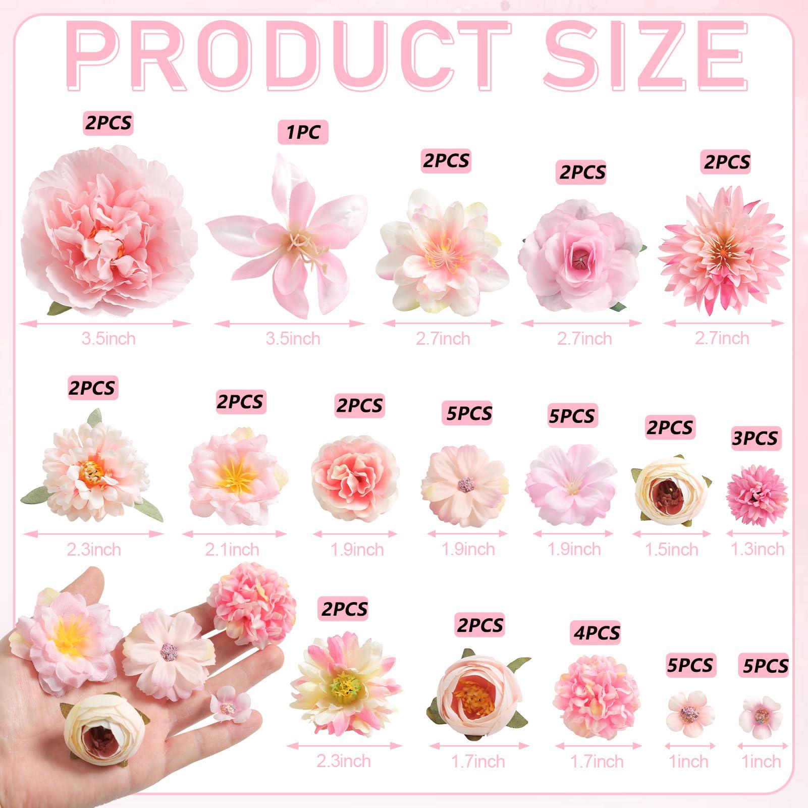 YiYunFloral Artificial Flowers Heads Combo Pink Flowers Mix Silk Flowers Heads Bulk for Craft Garland Graduation Cap Wedding Bridal Baby Shower Home Party Decoration DIY Cake Decor - Image 3