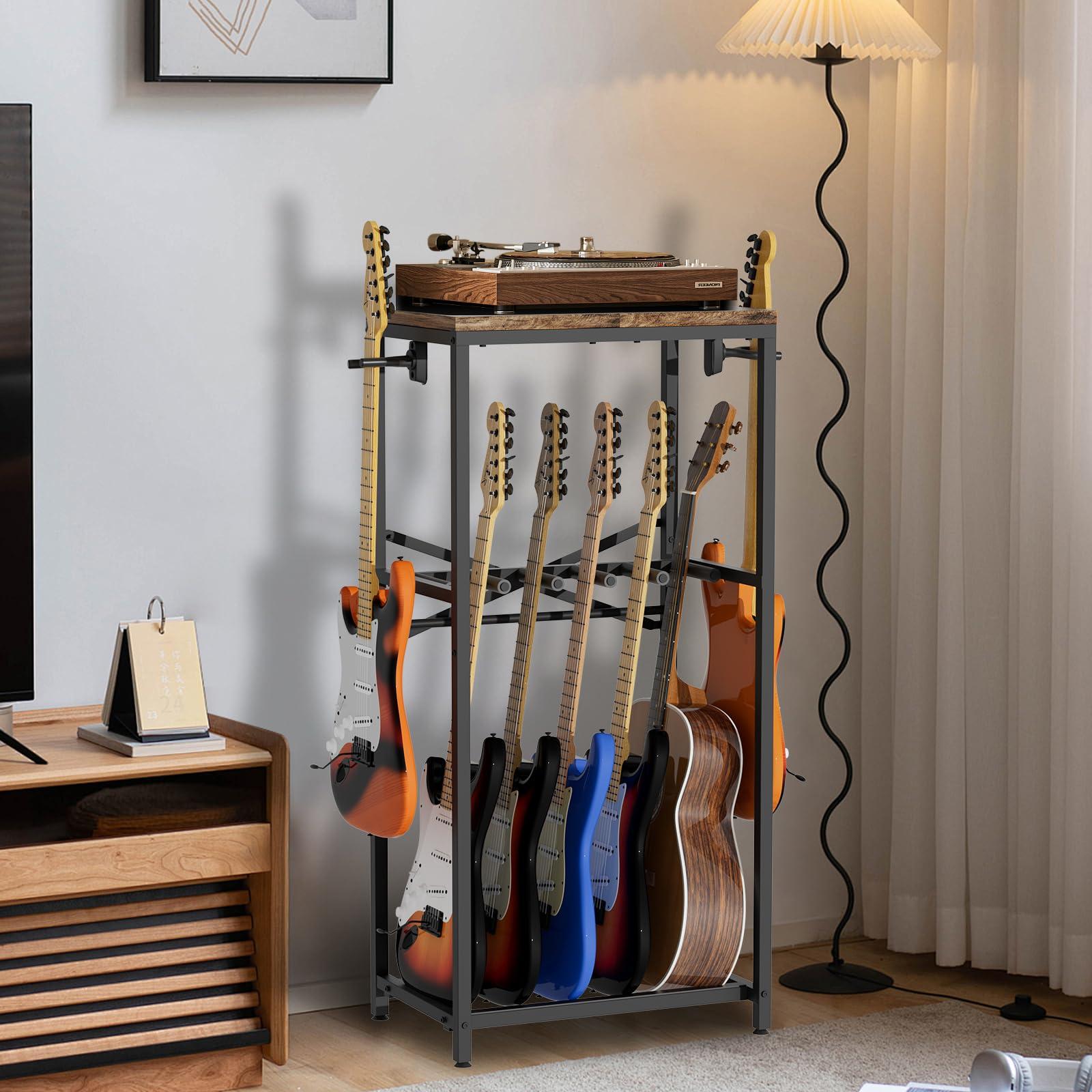 storenization Guitar Stand for Multiple Guitars, Guitar Rack for Acoustic Guitar, Electric Guitar, Bass and Ukulele, Rustic Guitars Display Stand with 2 Guitar Hangers - Image 2
