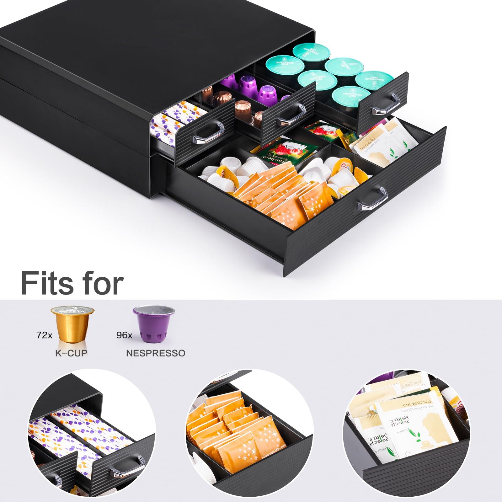 SZQINJI Coffee Pod Organizer 72/96 Pods Coffee Capsule Holder 2-Tier Coffee Pod Storage 4-Drawer Compact, Compatible with Keurig K-cup & Nespresso Capsule - Image 7