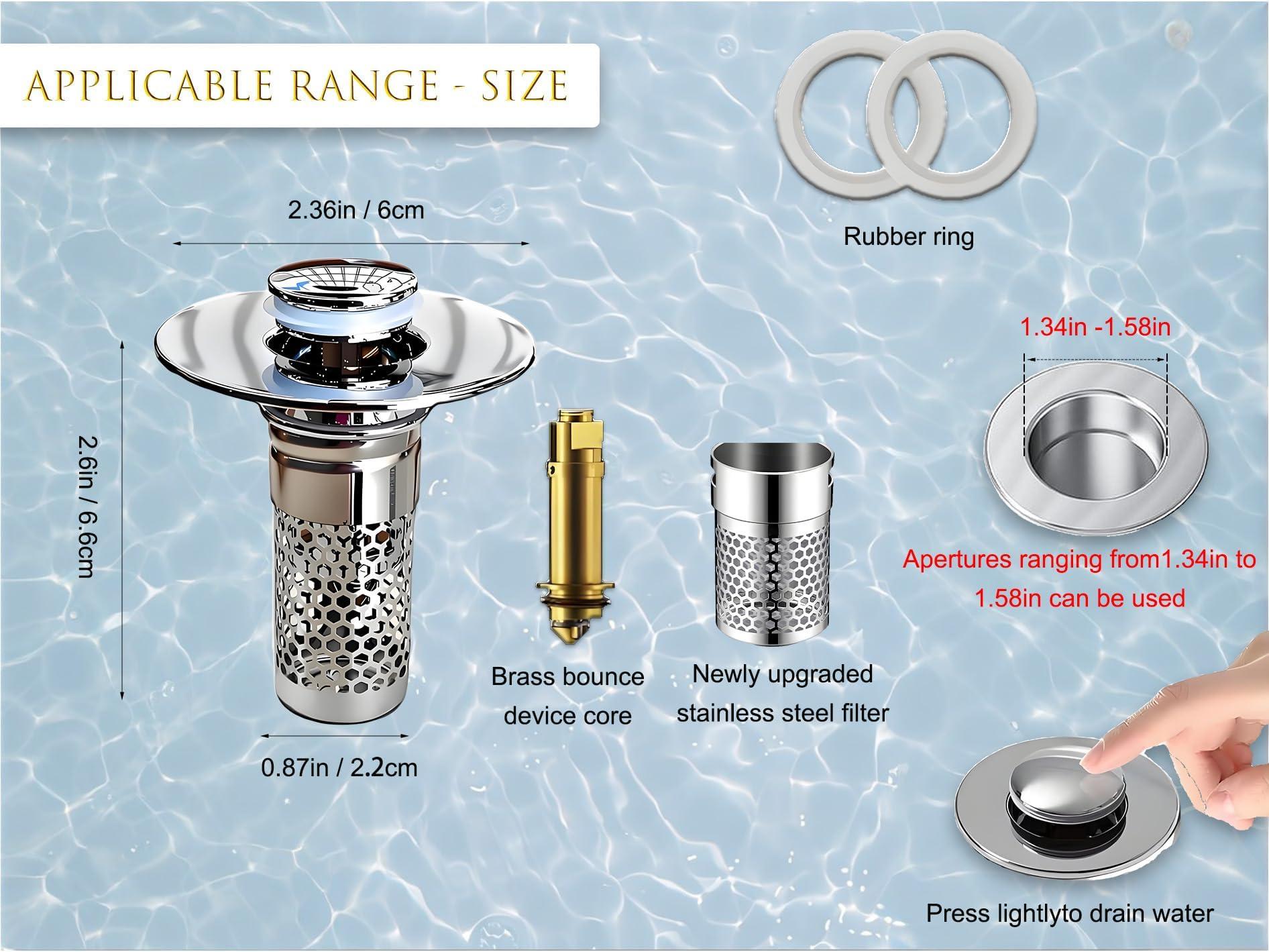 2PCS Bathroom Sink Drain Strainer,Stainless Steel Bathroom Drain Filter,Drain Plug Filter,Hair Catching Sink Drain,Floor Drain Filter,Bathroom Drain Sink Stopper. (Silver-b) - Image 2