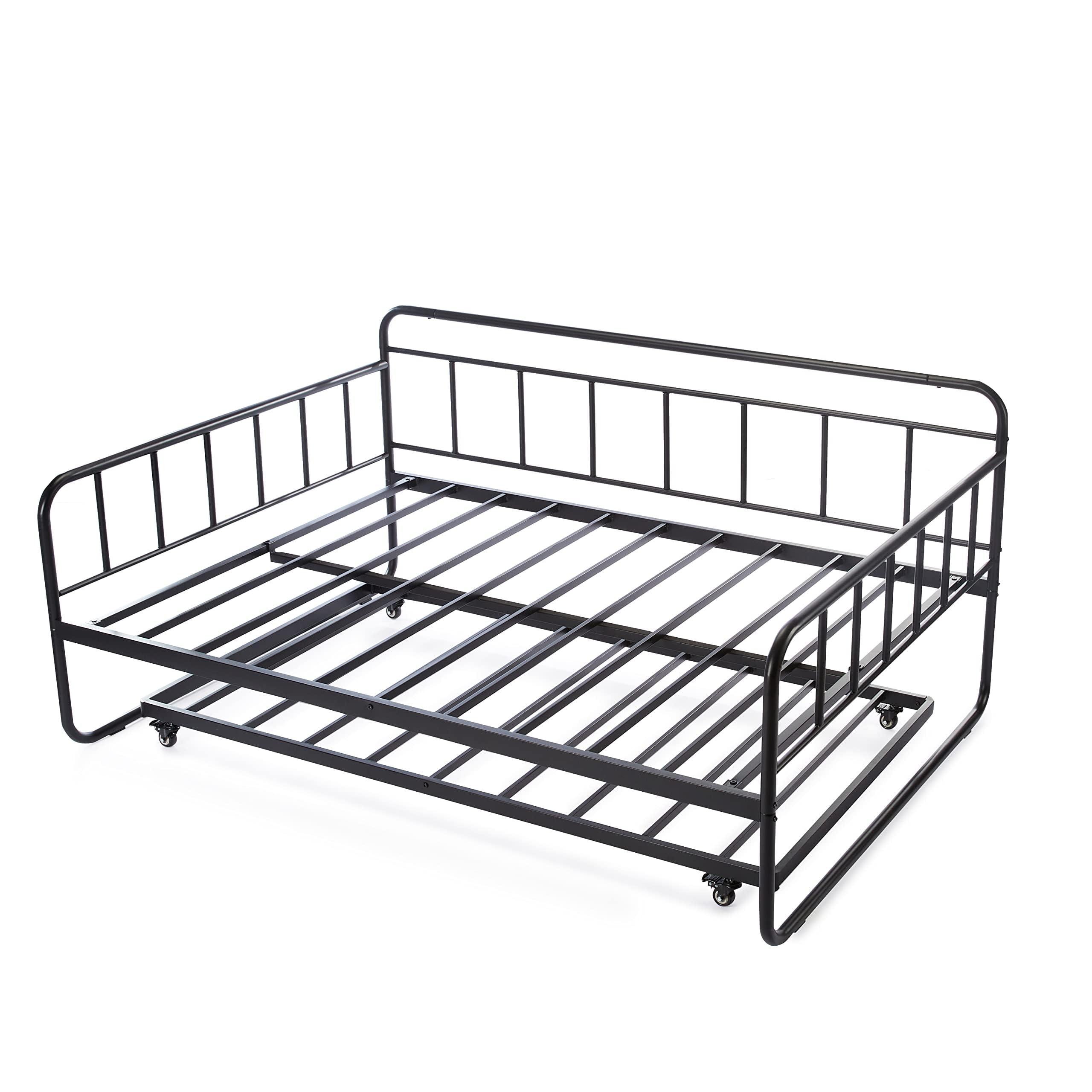 Amazon Basics Full Daybed and Twin Size Trundle Bed Frame Set, Space Saving Steel Slat Support, Black - Image 4