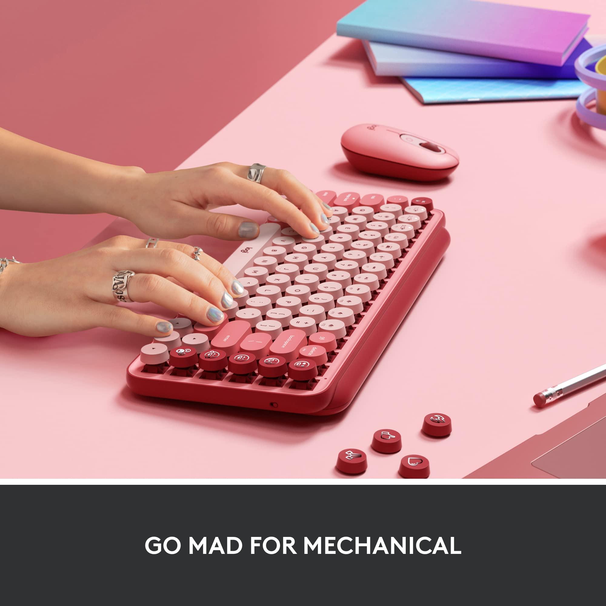 Logitech POP Mechanical Wireless Keyboard with Customizable Emoji Keys, Durable Compact Design, Bluetooth or USB Connectivity, Multi-Device, OS Compatible - Heartbreaker Rose - Image 5