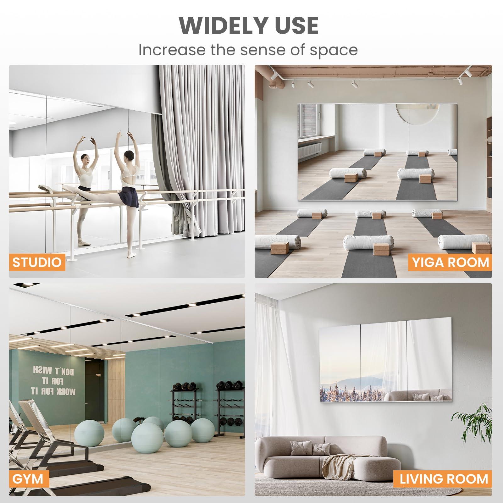 pertetey Home Gym Mirror, 48X24 Inch(2Pack) Wall Mounted Large Frameless Tempered Glass Mirror, Idea for Gym, Yoga, Bedroom, Dance Studio, Living Room - Image 6