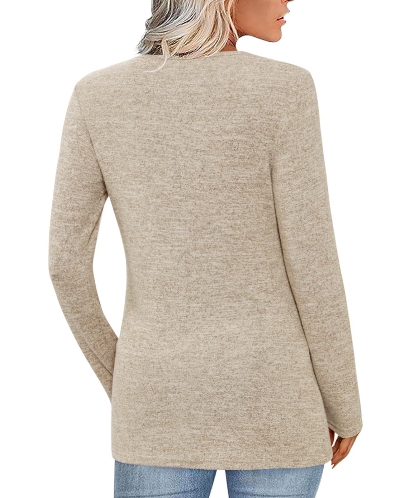 FMEYOA Women's Fall Long Sleeve Tunic Tops for Leggings V Neck Button Casual Blouse Sweatshirt - Image 2