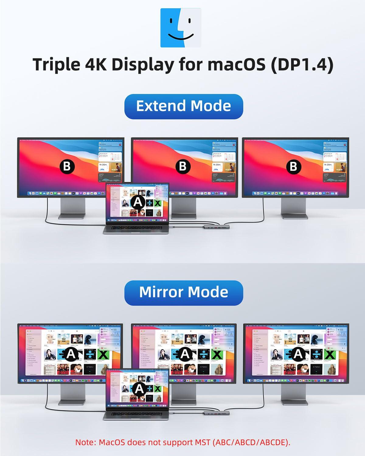 Laptop Docking Station 4 Monitors, Dual HDMI+8K DP+VGA, 10Gbps, 100W PD, 6 USB C/A Ports, Ethernet, SD/TF, LIONWEI 13 in 1 USB C Hub for MacBook/Dell/HP/Surface - Image 4