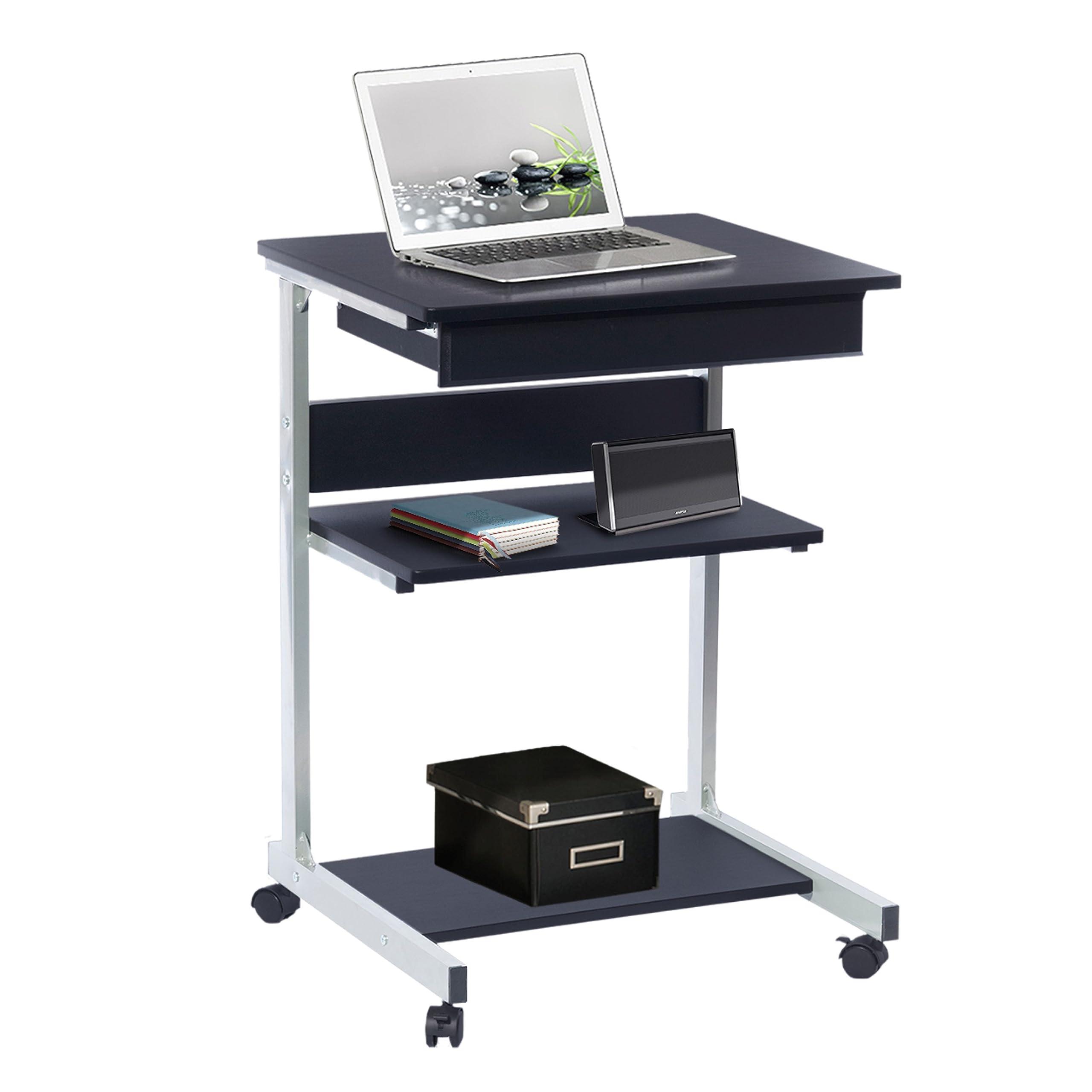 Techni Mobili, Portable Computer Desk, Workstation, Stand with Printer Shelf, Rolling Laptop Cart with Storage, Black Graphite