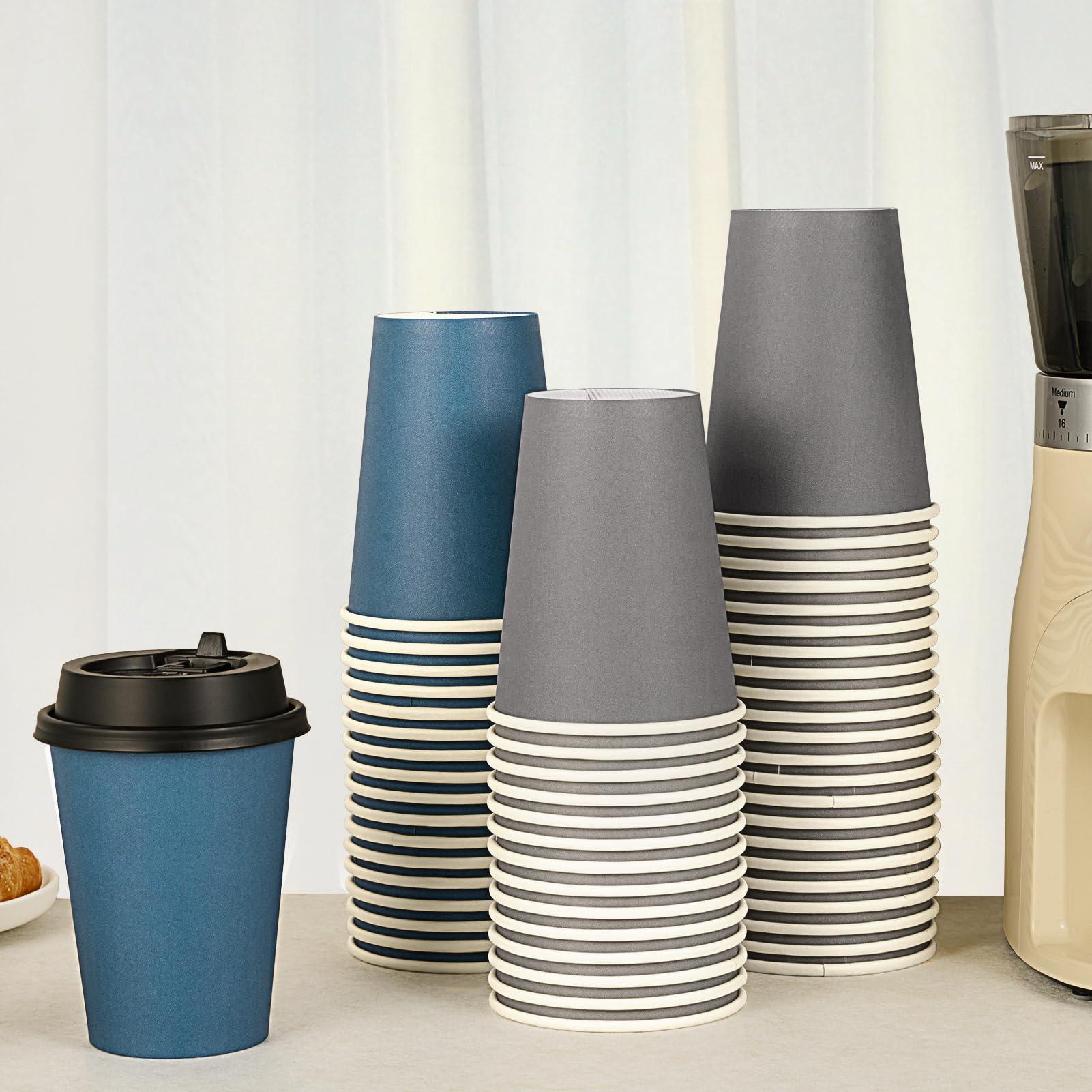 LITOPAK 100 Pack 12 oz Disposable Paper Coffee Cups with Lids for Coffee, Water, Juice, or Tea, Blue and Gray Hot Paper Cups for Home, Restaurant, Store, and Cafe - Image 4