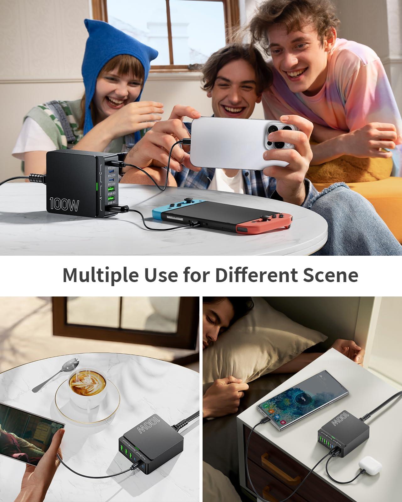 USB C Charger Block Charging Station: 100W 6 Port GaN Fast Charging Brick Hub Cube Box - PD 3.0 Type C & USB A Wall Charger Power Adapter for All iPhone iPad Samsung Android Pixel Series - Image 7