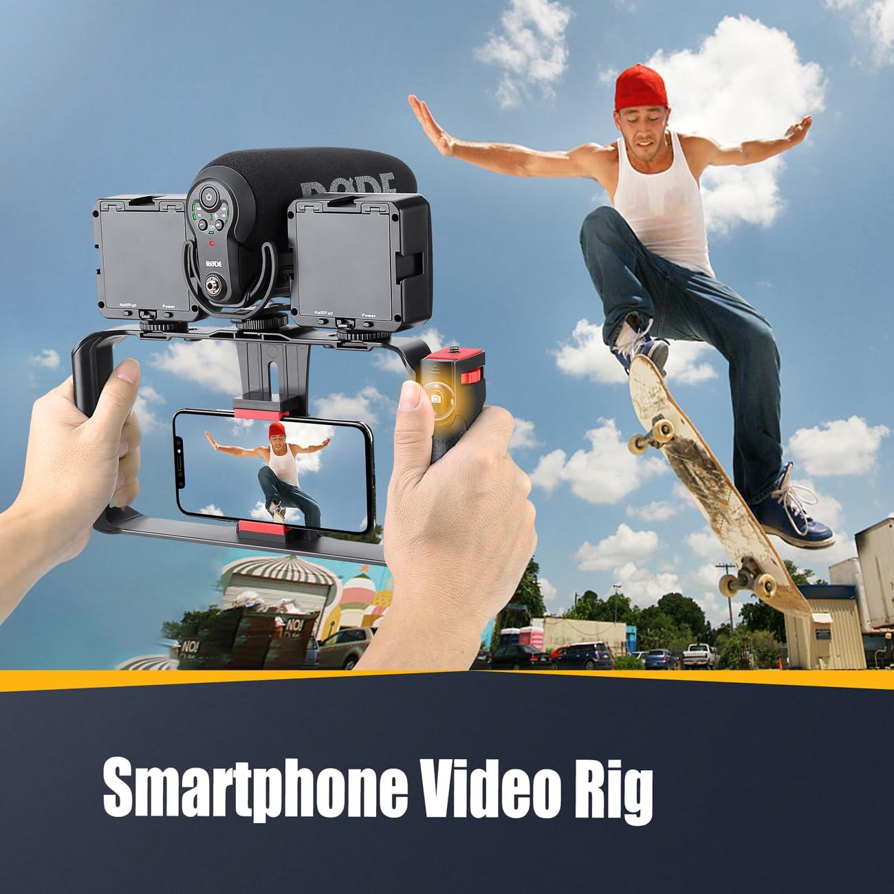 Zeadio Camera Handheld Stabilizer with Smartphone Video Cage Rig, Triple Cold-Shoe Handle Grip Compatible with All Camera Action Camera DSLR Smartphone - Image 3