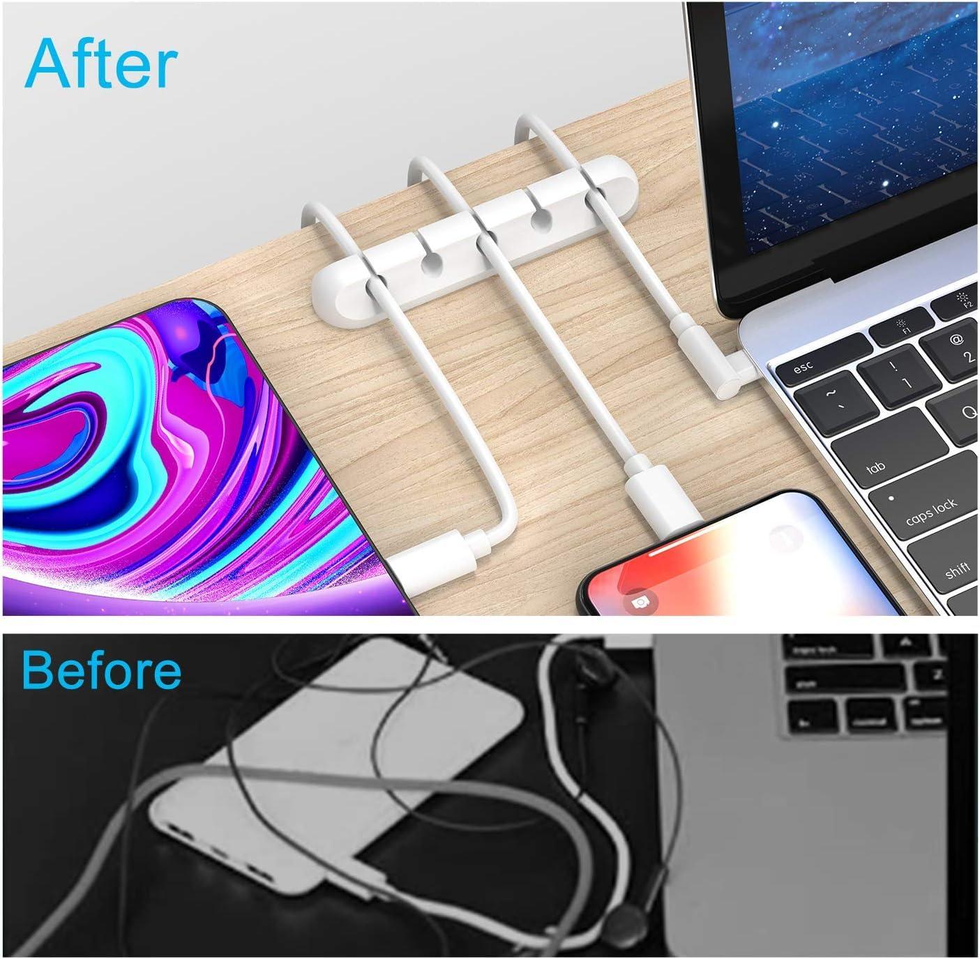 INCHOR Cord/Cable Organizer White Cord Holder, Wire Organizer USB Cable Management Cord Keeper, 3 Packs Cable Clips for Car Home and Office (7, 5, 3 Slots) - Image 2
