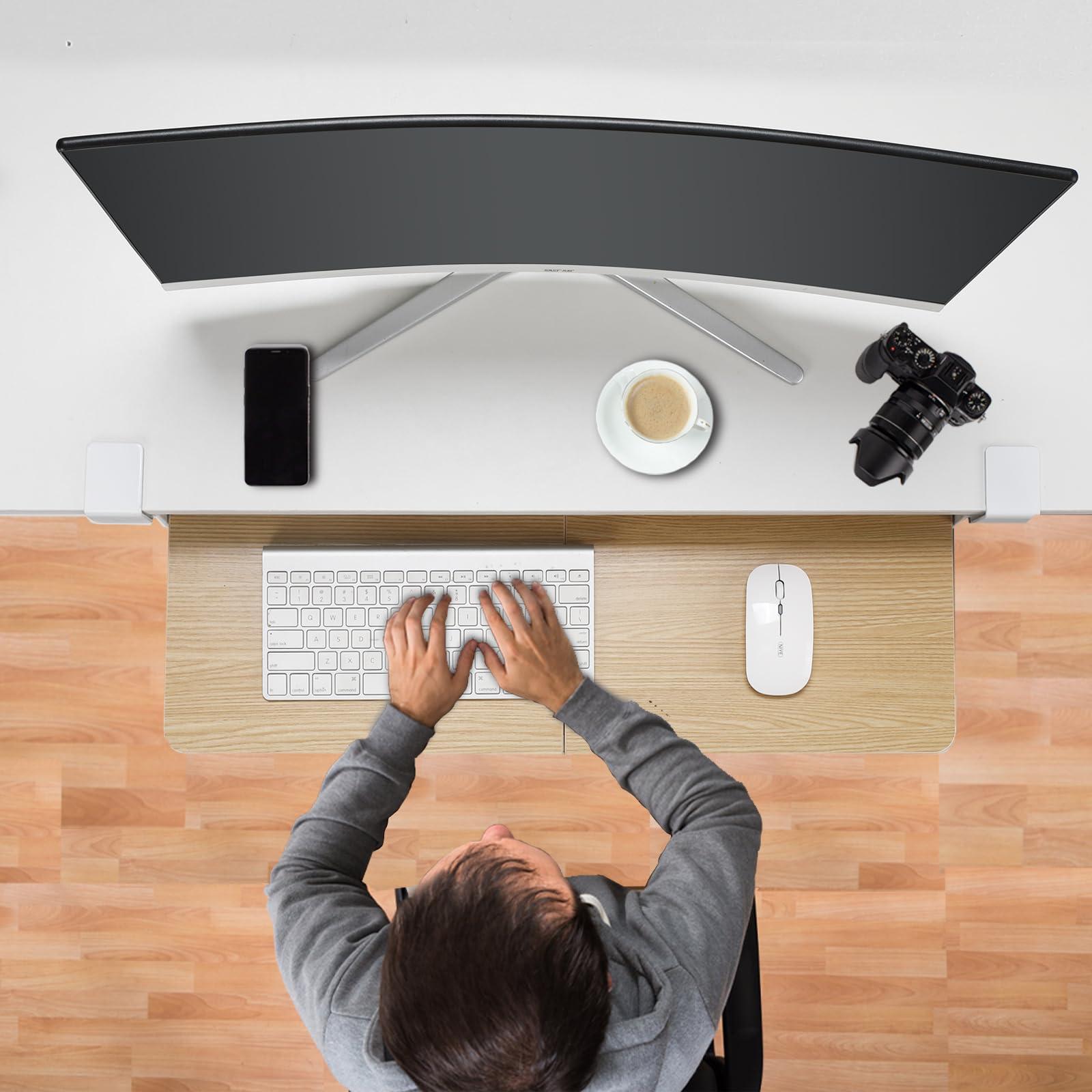ETHU Keyboard Tray Under Desk, 26.77" X 11.81" Large Size Keyboard Tray with C Clamp-on Mount Easy to Install, Computer Keyboard Stand, Ergonomic Keyboard Tray for Home and Office (Oak) - Image 7