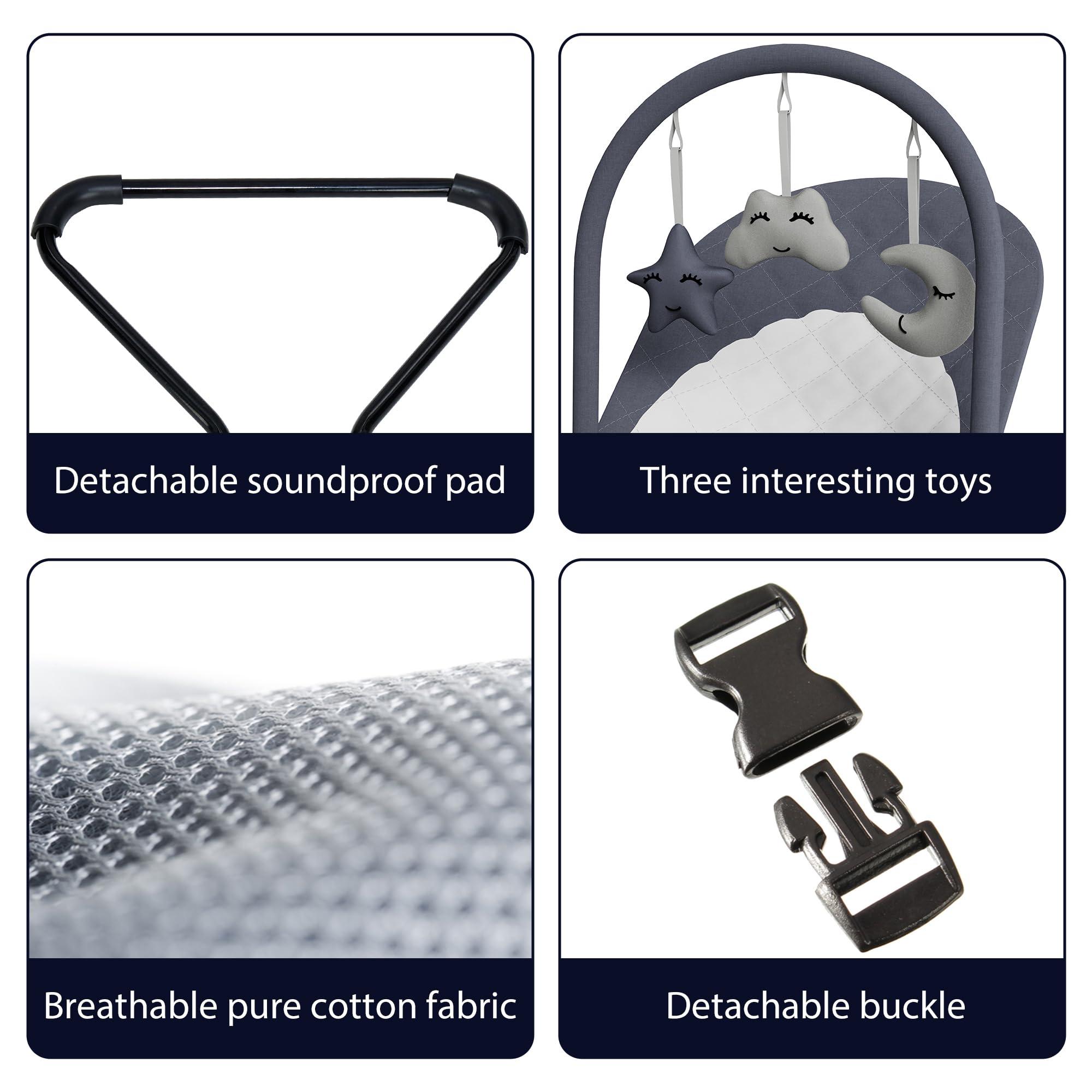 Portable Baby Bouncer Seat for Infants, 0-18 Months, 3 Modes of Use with Rocker & Stationary Options, Ergonomic Infant Chair with Hanging Toys, Baby Shower Gifts – Grey - Image 6