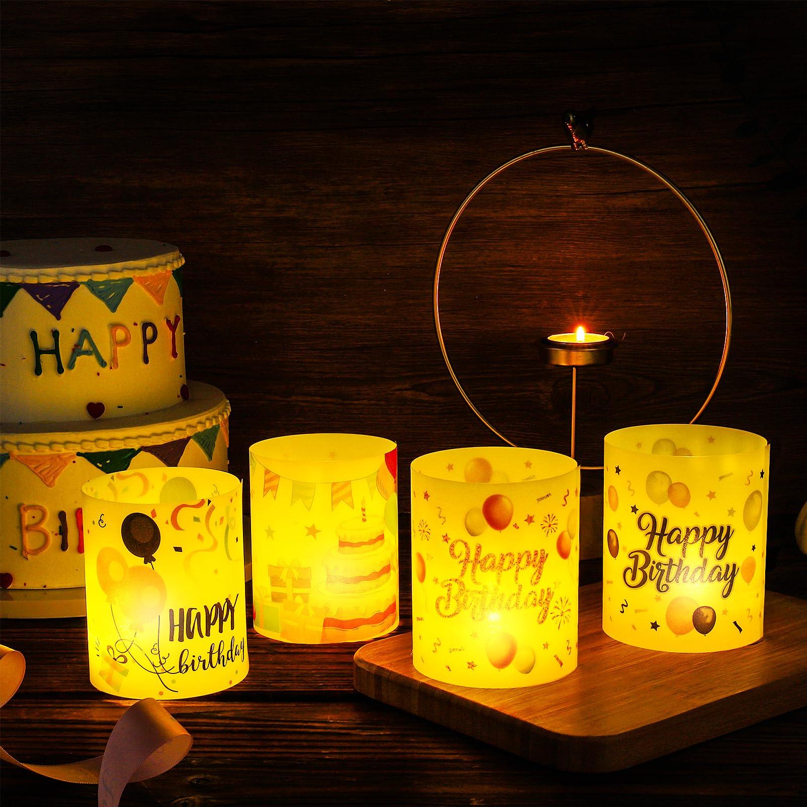 Happy Birthday Table Decorations, 8 Sets Birthday Centerpieces Lantern Boxes & LED Tea Lights, Flameless Votive Candle Holders Shade Cover Sleeve for Table Desk Home Room Indoor Office Party Supplies - Image 8