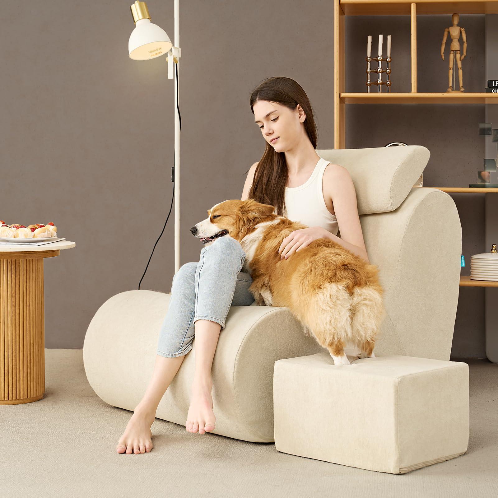 Hansleep Bean Bag Chair for Adults, High-Density Foam Reading Chair with Ottoman, Cozy Beanbag Sofa Chair with Waist Support for Living Room, Bedroom, Beige - Image 6