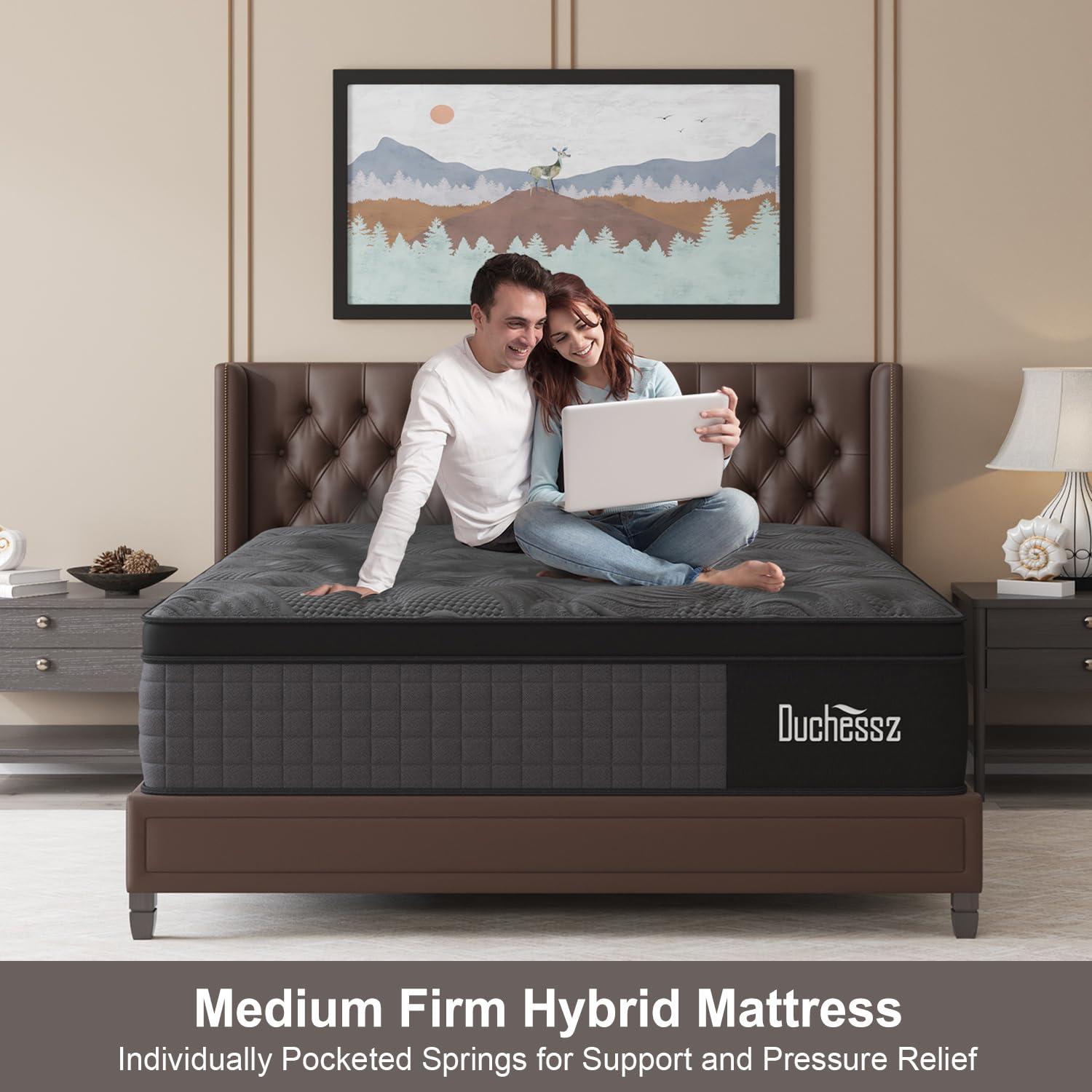 Duchessz King Mattress, 14 Inch Hybrid Mattresses Black with Gel Memory Foam and Individually Pocket Innerspring Euro Top Medium Firm for Motion Isolation, Edge Support, 100 Night Trial - Image 2