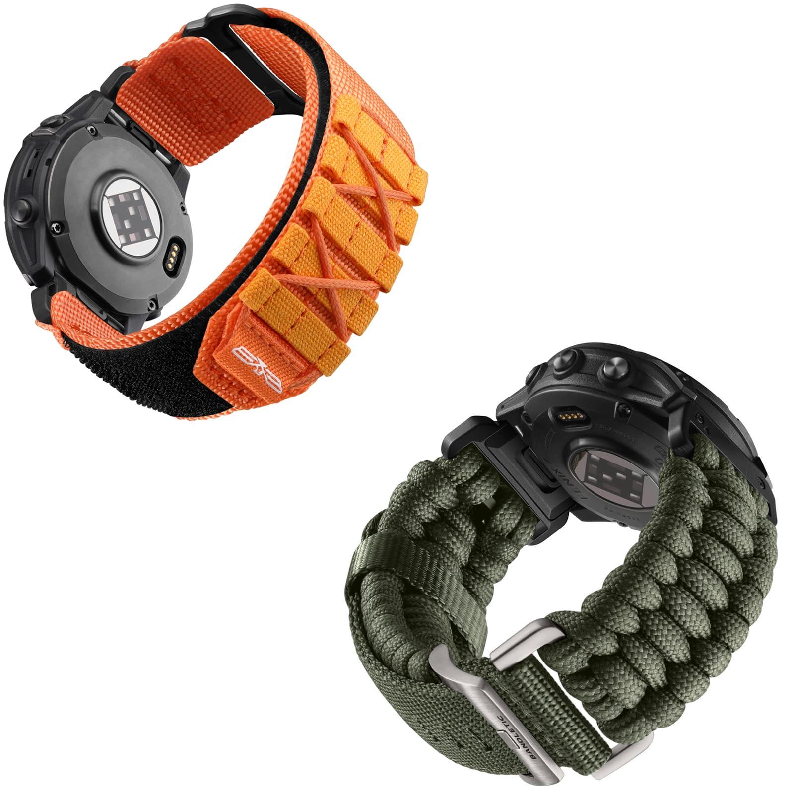 Tactical Rugged Nylon Band + Paracord Band Compatible with Garmin Instinct Watch Band