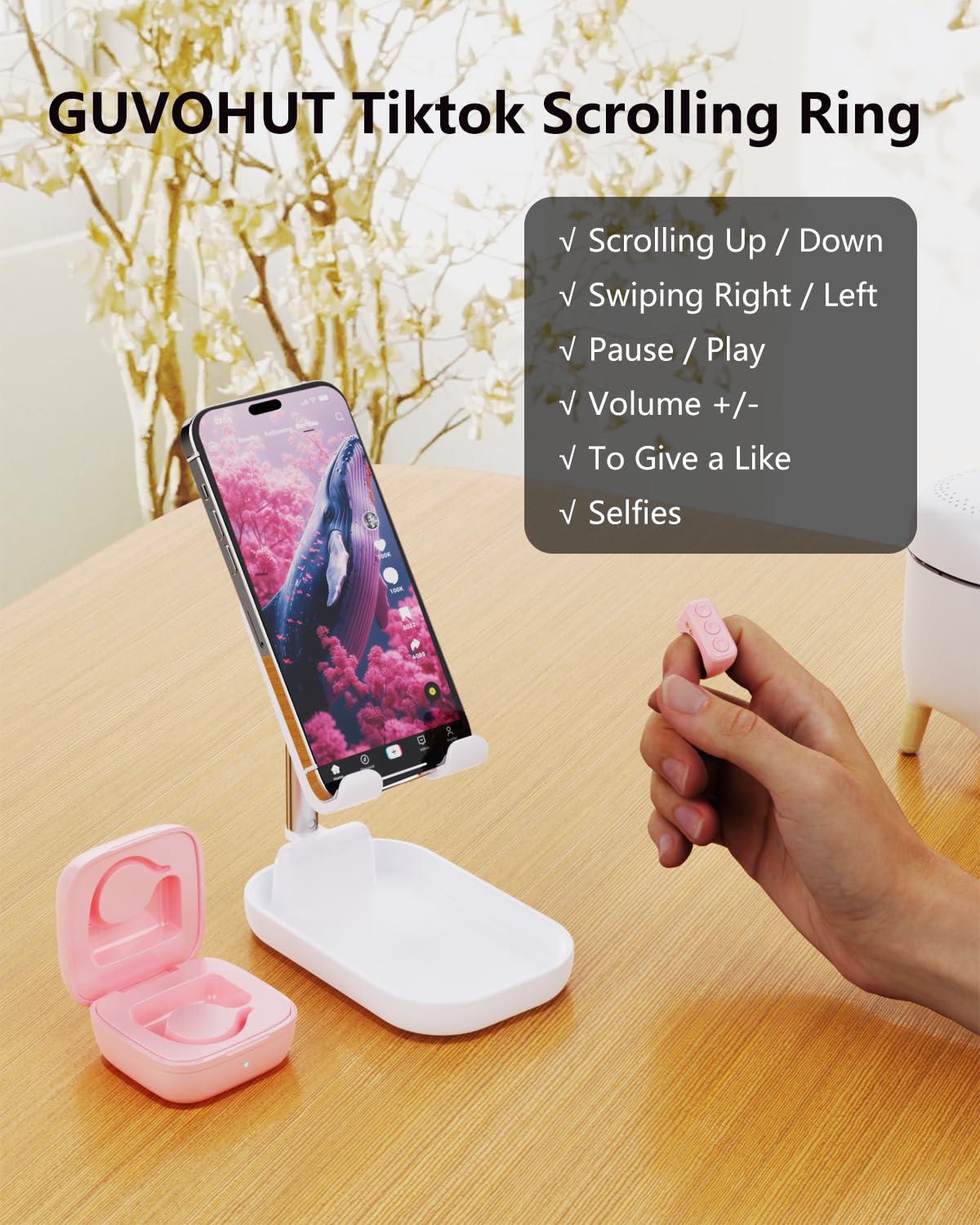 GUVOHUT TikTok Remote Control for TikTok, TikTok Scrolling Ring, Bluetooth Page Turner for iPad/Kindle App/iPhone/Android (Pink) - Image 2