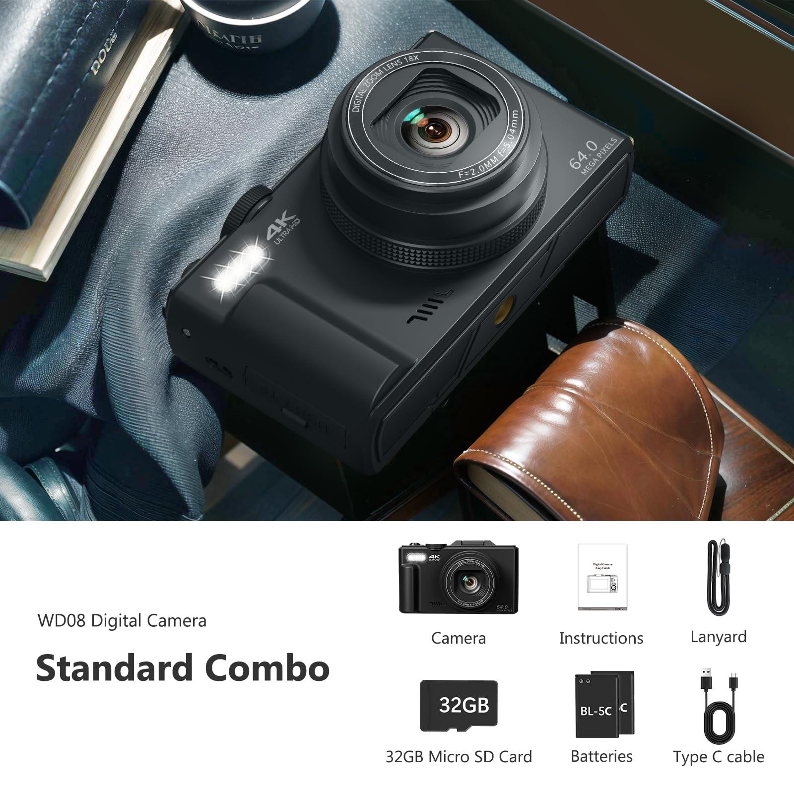 4K Digital Camera for Photography, 64MP Vlogging Camera for YouTube with 3" 180° Flip Screen, 18X Digital Zoom Point and Shoot Camara with 32GB Micro SD Card for Beginner (Black) - Image 6