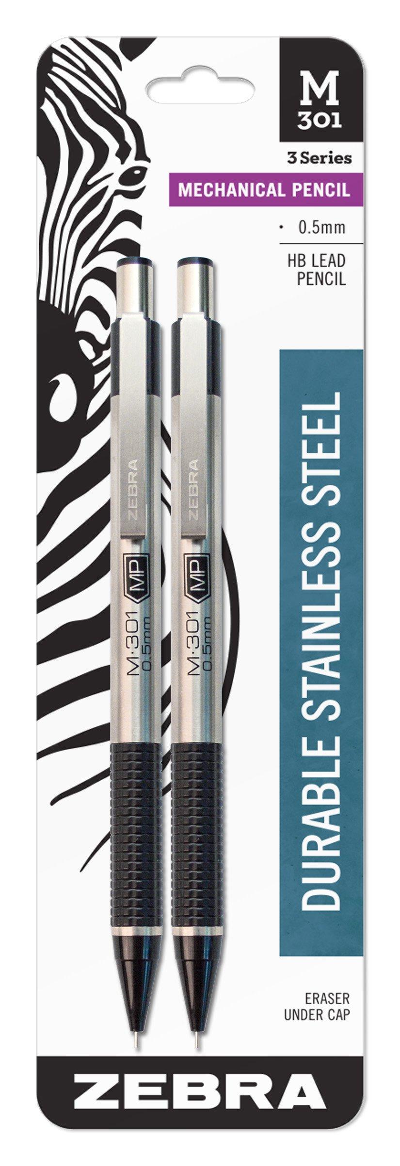 Zebra Pen M-301 Stainless Steel Mechanical Pencils, Fine Point, 2-Pack, Model Number: 54012