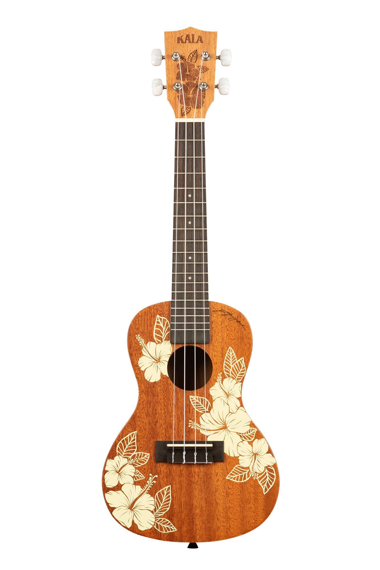 Kala Brand Music Co., 4-String Ukulele, Right, Stained Mahogany with Ivory Graphic, Concert (KA-Hibiscus-C_W/Bag) - Image 2