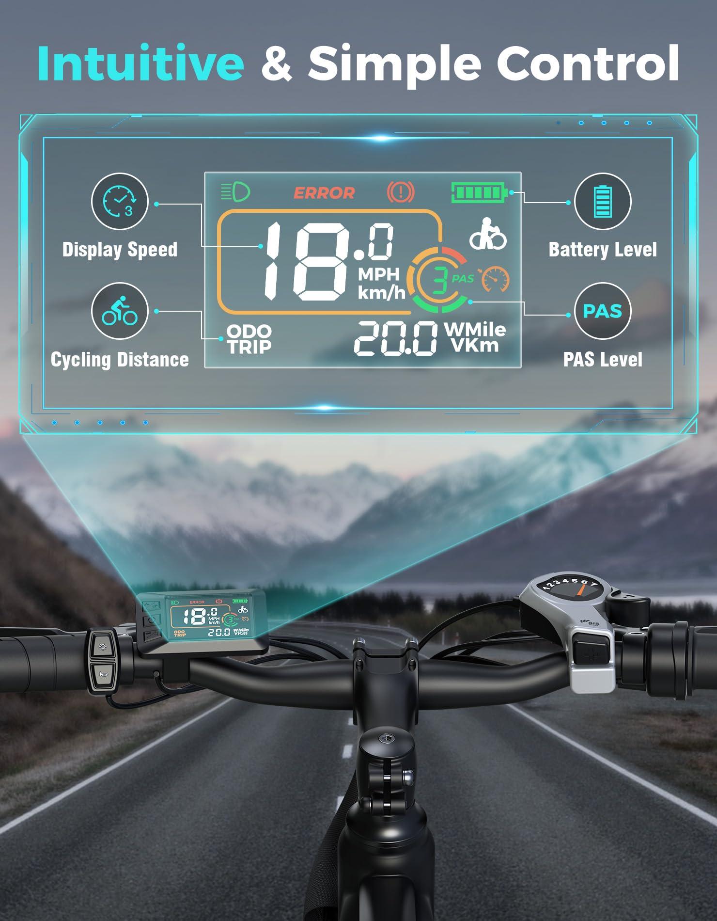 YOLOWAY Electric Bike for Adults, 26" Up to 1000W Peak Motor Ebike 45+ Mile Range Brushless City Ebike, 25Mph 7-Speed Commuter E-Bike with Removable 360Wh Battery for Commuting, Outdoor - Image 4