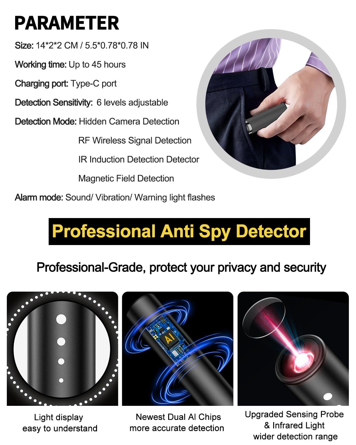 Hidden Camera Detectors, Spy Camera Finder, Hidde GPS Tracking Device Listening Recording Device Detector, Hidden Bug Sweeper and Camera Detector for Travel Hotel Car (Medium) - Image 2
