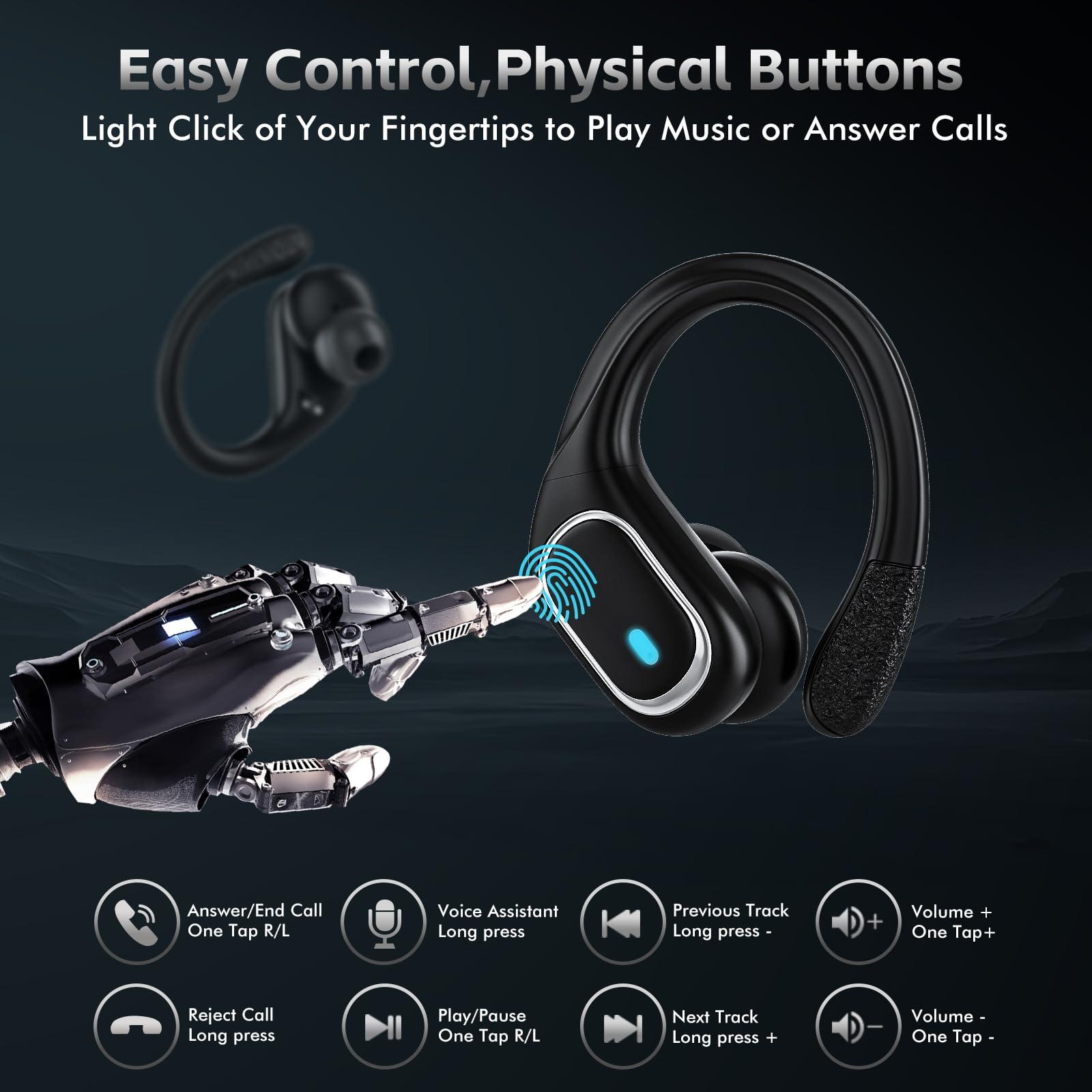Wireless Earbuds Bluetooth Headphones 80Hrs Playtime Ear Buds IPX7 Waterproof Sports Earphones Wireless Charging Case Over-Ear Earhooks Headest - Black - Image 6