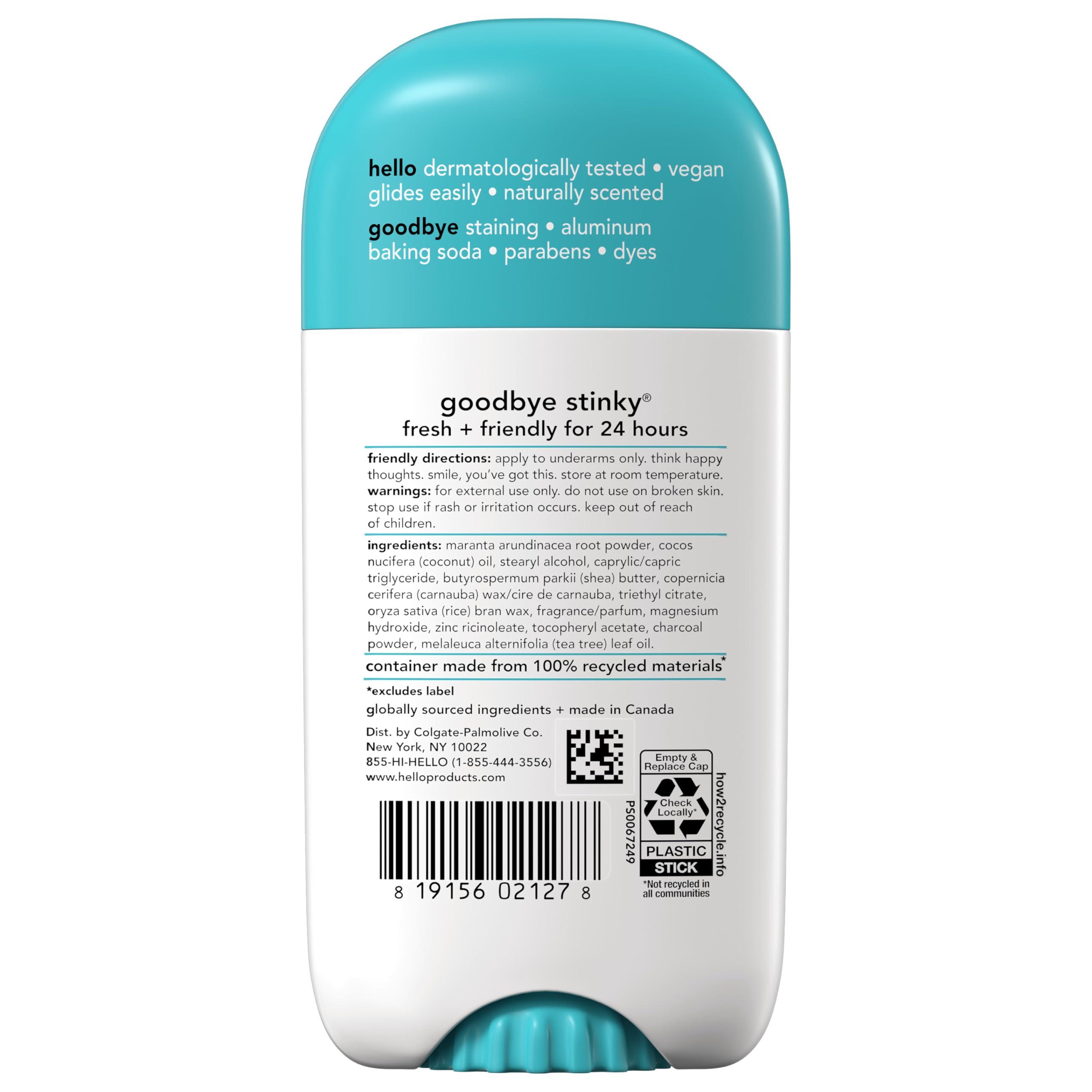 hello Clean and Fresh Aluminum Free Deodorant for Women and Men with Charcoal, 24-Hour Freshness, Baking Soda Free Deodorant, Dermatologically Tested, 2.6 oz Stick (2 Pack) - Image 2