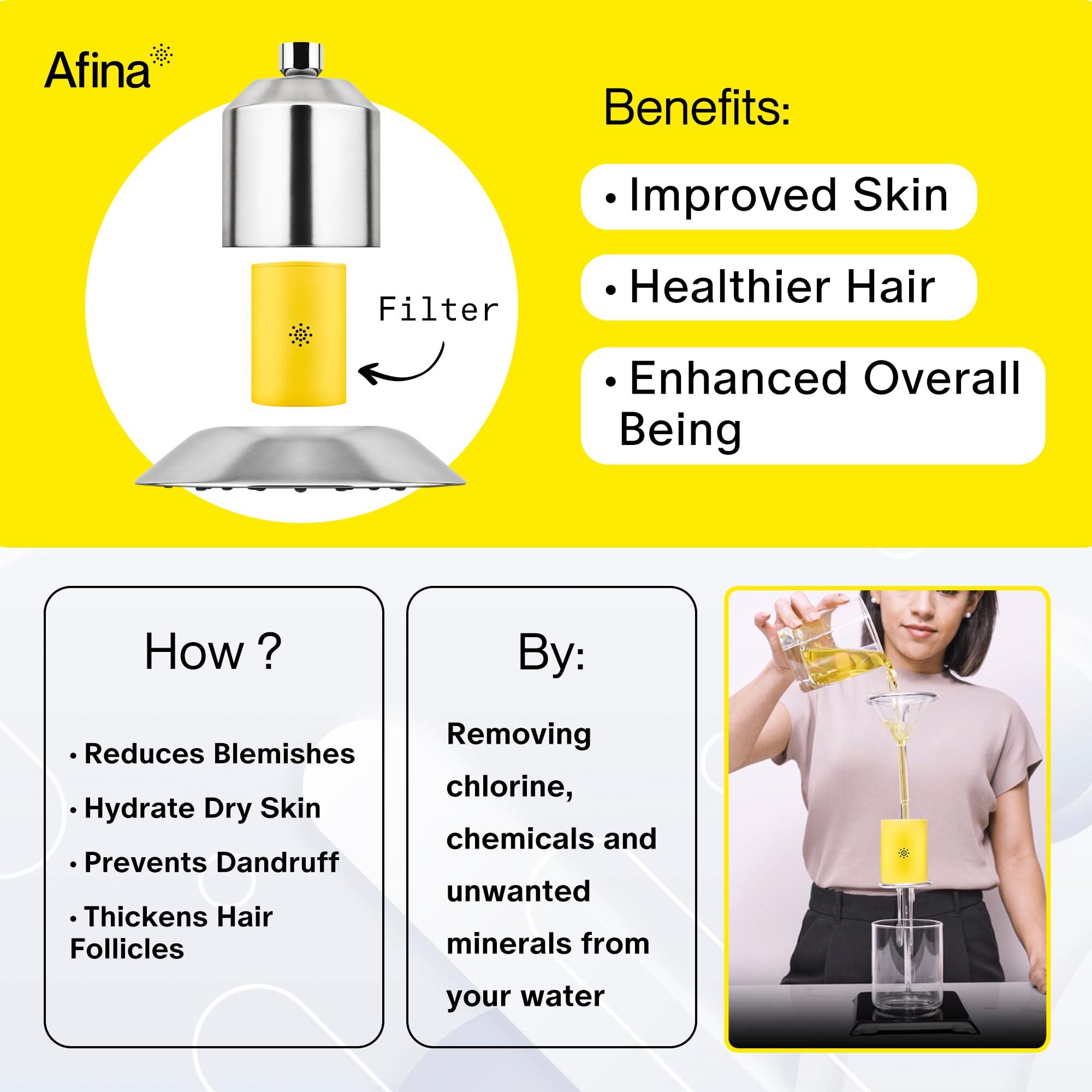 Afina Filtered Shower Head, Filter for Hard Water | Improves Skin & Hair by Reducing Chlorine & Heavy Metals from Hard Water | High Pressure Shower Filter Head for Hard Water (Chrome) - Image 3