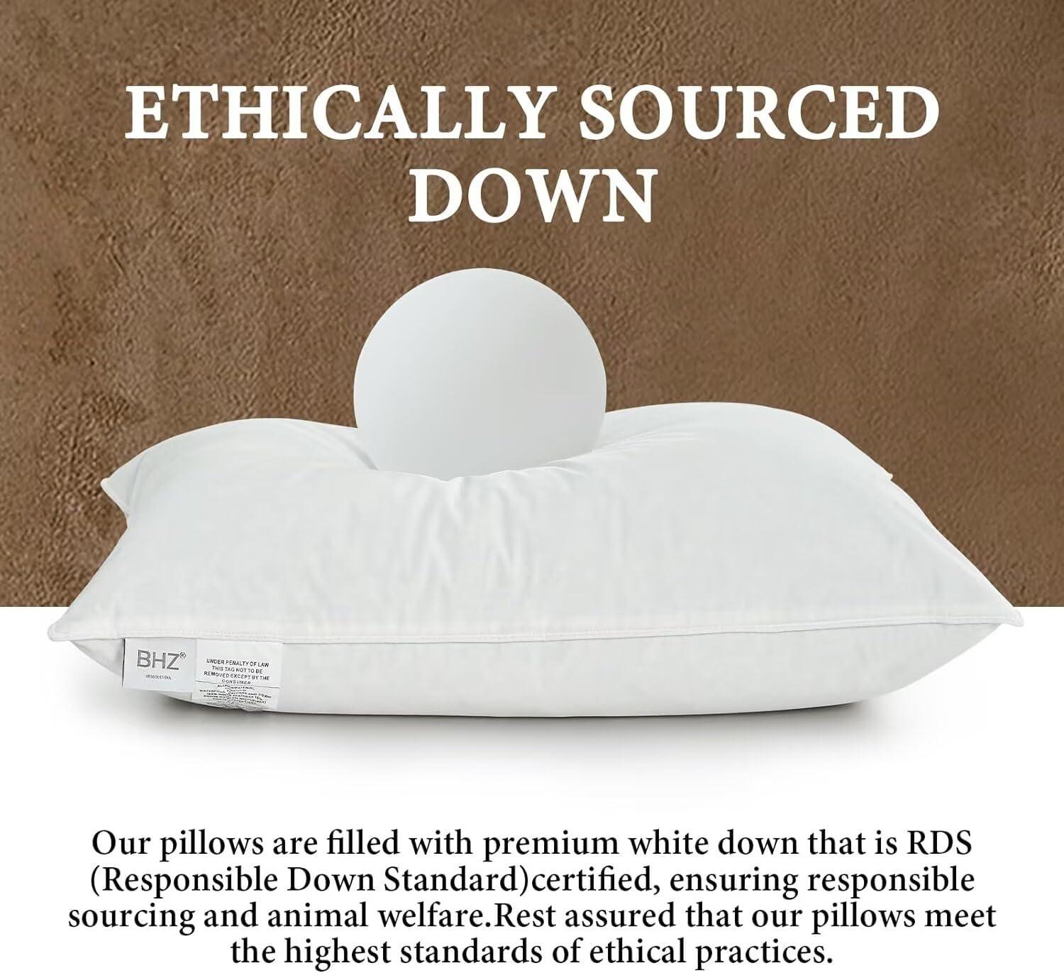 BHZ Goose Down Feather Pillows Queen Size - Hotel Collection Bed Pillows for Sleeping Soft Pillow for Side and Back Sleepers with 100% Cotton Fabric - Image 2
