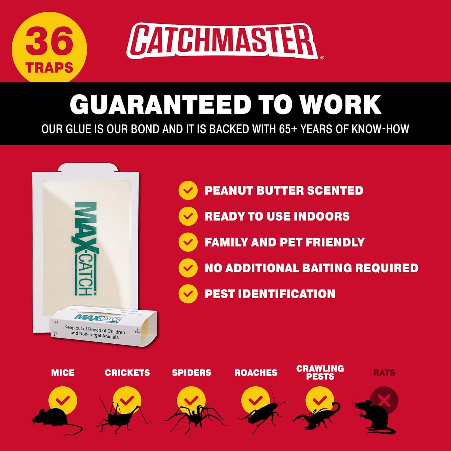 Catchmaster Max-Catch Mouse & Insect Glue Trap 36pk, Mouse Traps Indoor for Home, Sticky Pest Control Adhesive Tray for Catching Bugs, Non Toxic Bulk Pre-Baited Glue Boards - Image 7