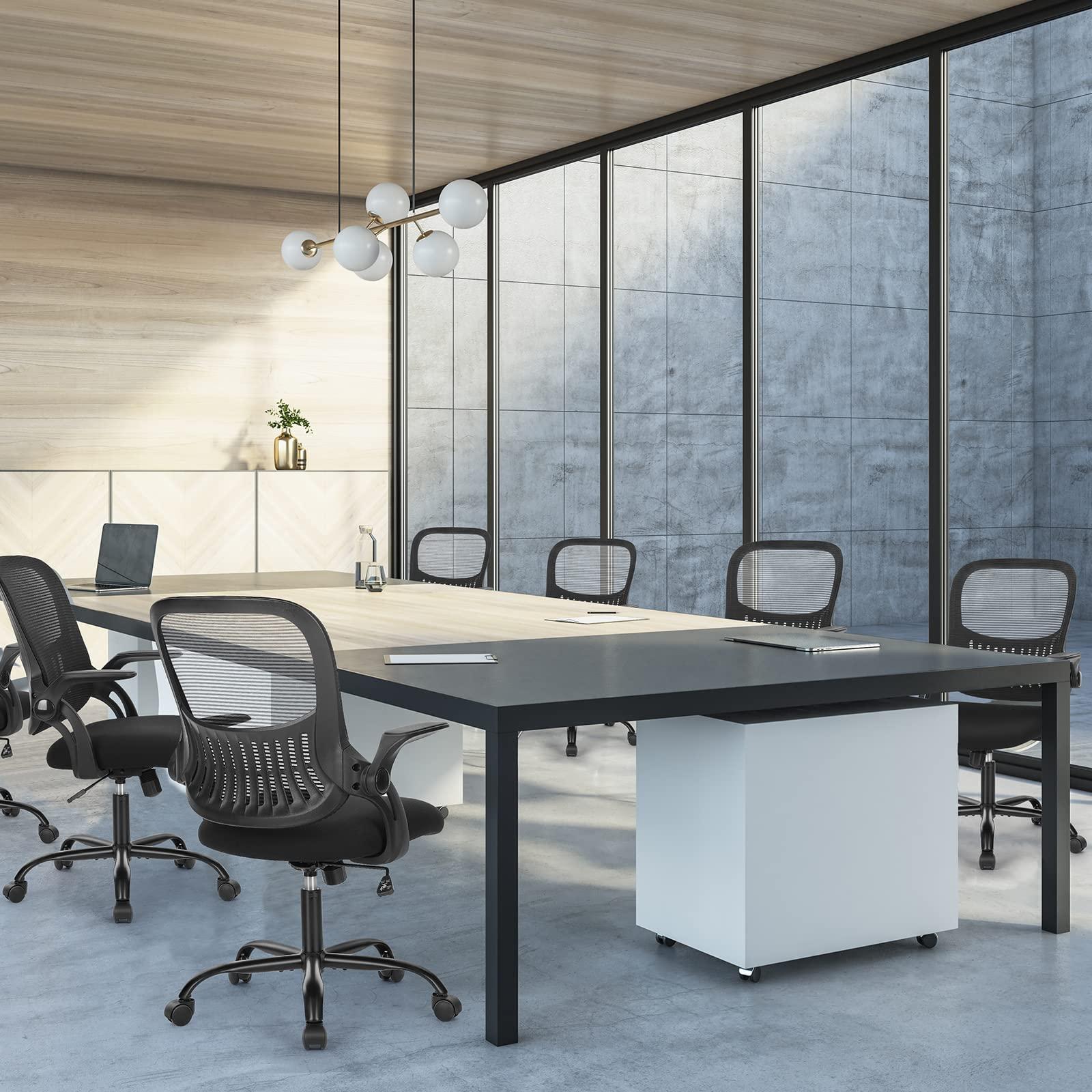 Sweetcrispy Office Computer Desk Chair, Ergonomic Mid-Back Mesh Rolling Work Swivel Task Chairs with Wheels, Comfortable Lumbar Support, Comfy Flip-up Arms for Home, Bedroom, Study, Student, Black - Image 7