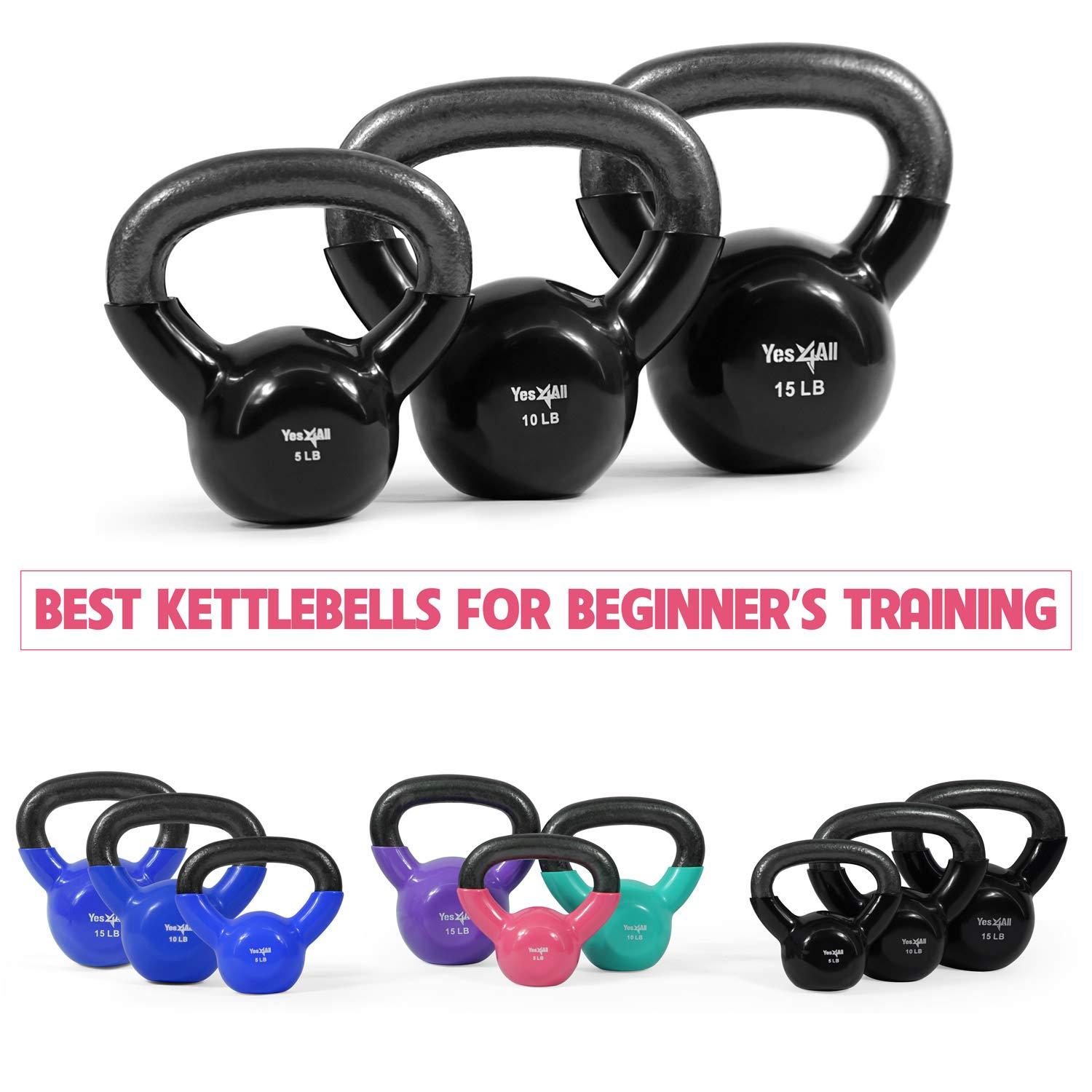 Yes4All Kettlebell Set Vinyl Coated Weights Combo for Full Body Workout Equipment Push up, Grip Strength Training, Dumbbell Weights Exercises - Image 3
