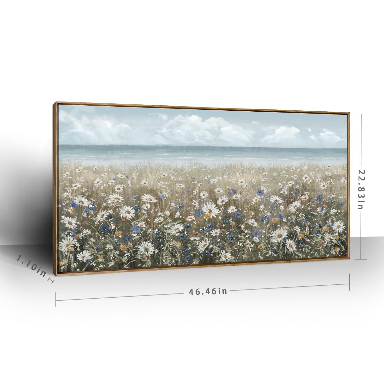 amatop Large Wall Art for Living Room Framed Boho Beach Coastal Floral Ocean Wall Picture Farmhouse Daisy Flower Sea Canvas Print Nautical Neutral Vintage Warm Artwork Home Bedroom Office Decor 48x24 - Image 9