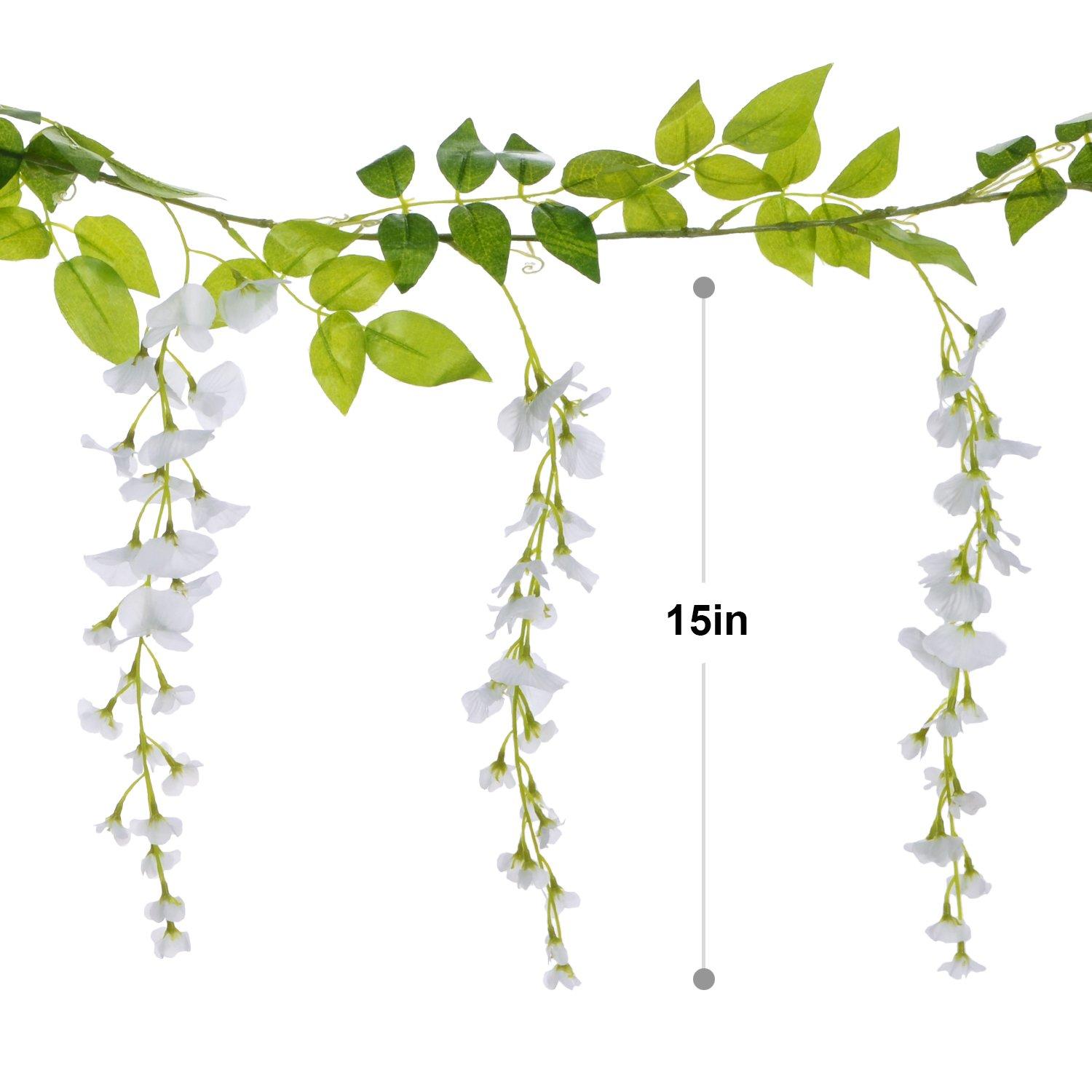 Lvydec Wisteria Artificial Flowers Garland, 4Pcs Total 28.8ft White Artificial Wisteria Vine Silk Hanging Flower for Home Garden Outdoor Ceremony Wedding Arch Floral Decor - Image 5