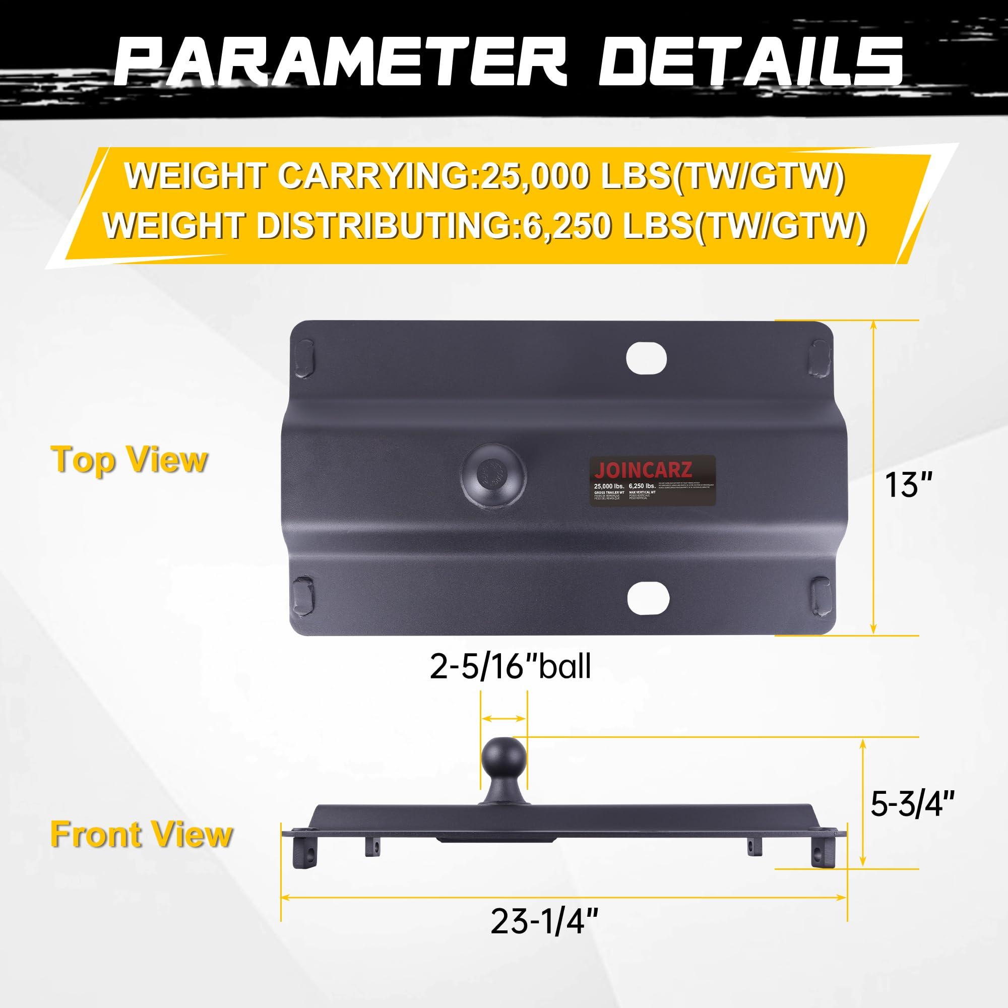 JOINCARZ 25000 lbs Gooseneck Ball Plate Fit for 5th Wheel Rails, Gooseneck Adapter Hitch for Pickup Truck Bed Trailer Towing, 2-5/16-Inch Ball, Fits Industry-Standard Rails,Carbide Black Powder Coat - Image 7