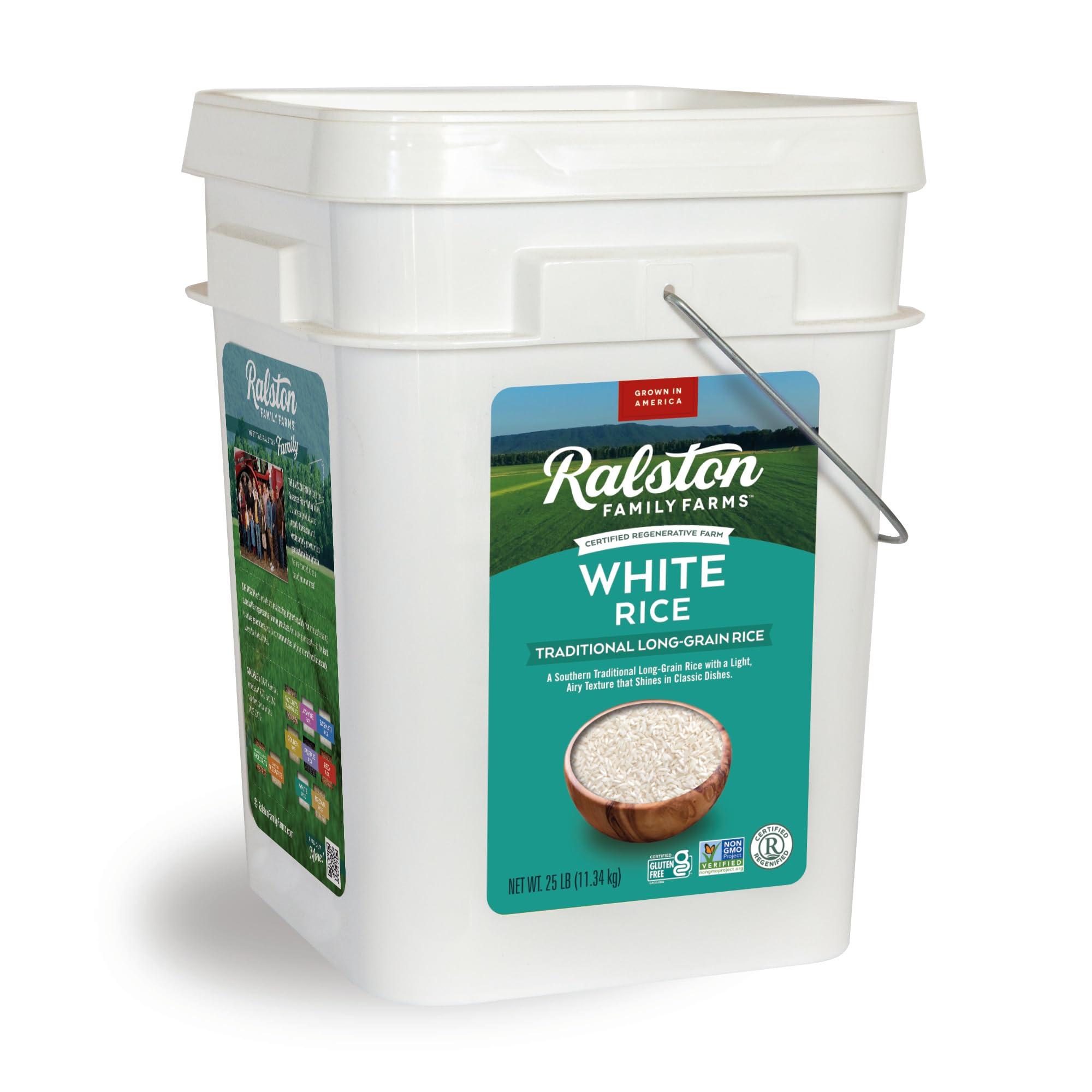 Ralston Family Farms Traditional White Rice 25 lb Bucket, American Grown, Non-GMO, Naturally Gluten Free