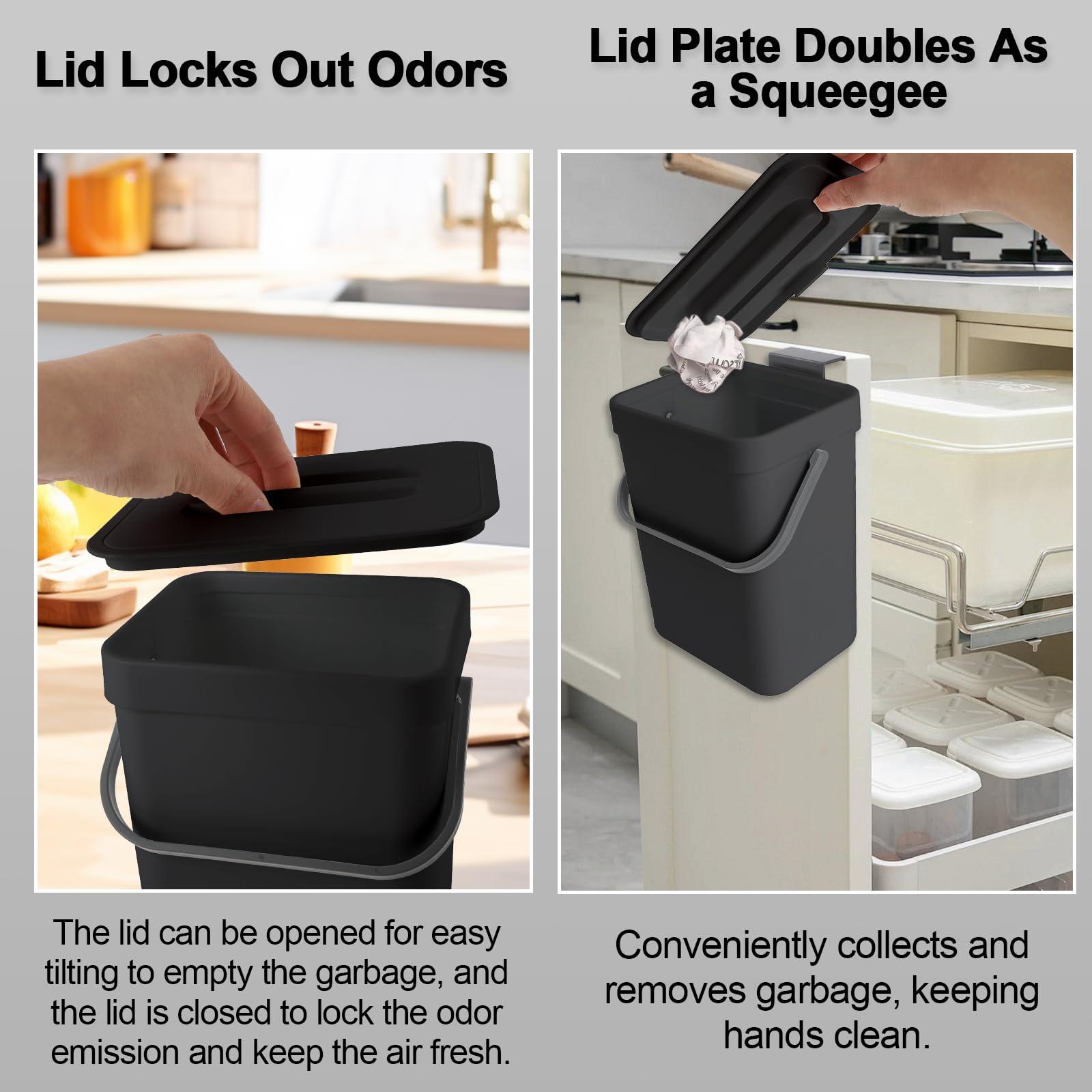 Household Wall Mounted Kitchen Trash Can, Hanging Trash Can with Lid, Kitchen Compost Bin, Multifunctional, Suitable for Bathroom/Bedroom/Office (Black, 3 Liters/0.8 Gallol) - Image 5