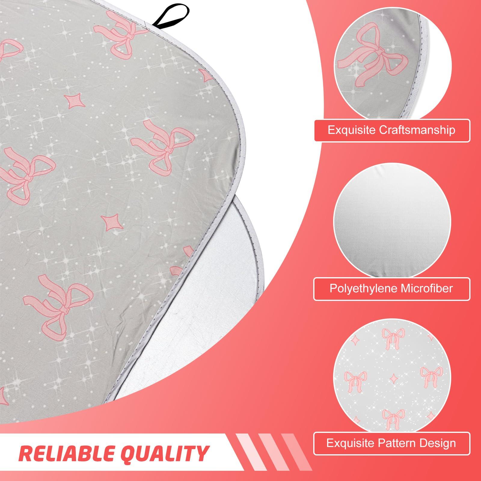 Pink Bow Print Car Windshield Sun Shade, Foldable Reflective UV Protection Sun Visor with Storage Pouch, Auto Interior Accessories for Sedan, SUV, Hatchback - Image 3