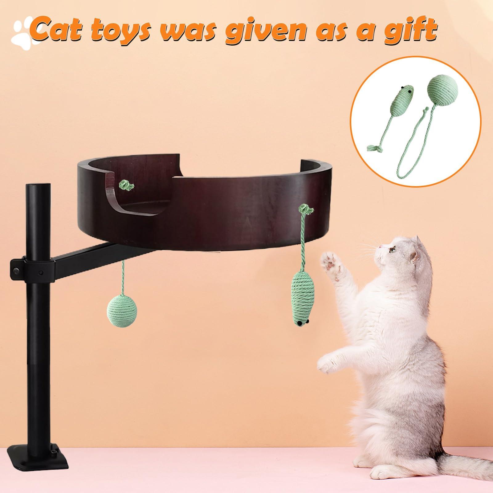 XZKING Cat Desk Bed- Adjustable Wooden Cat Bed for Home Office and Study Rooms, Desktop Kitten Furniture Attachment with Pet Mat, Ball, Mouse (Large) - Image 3