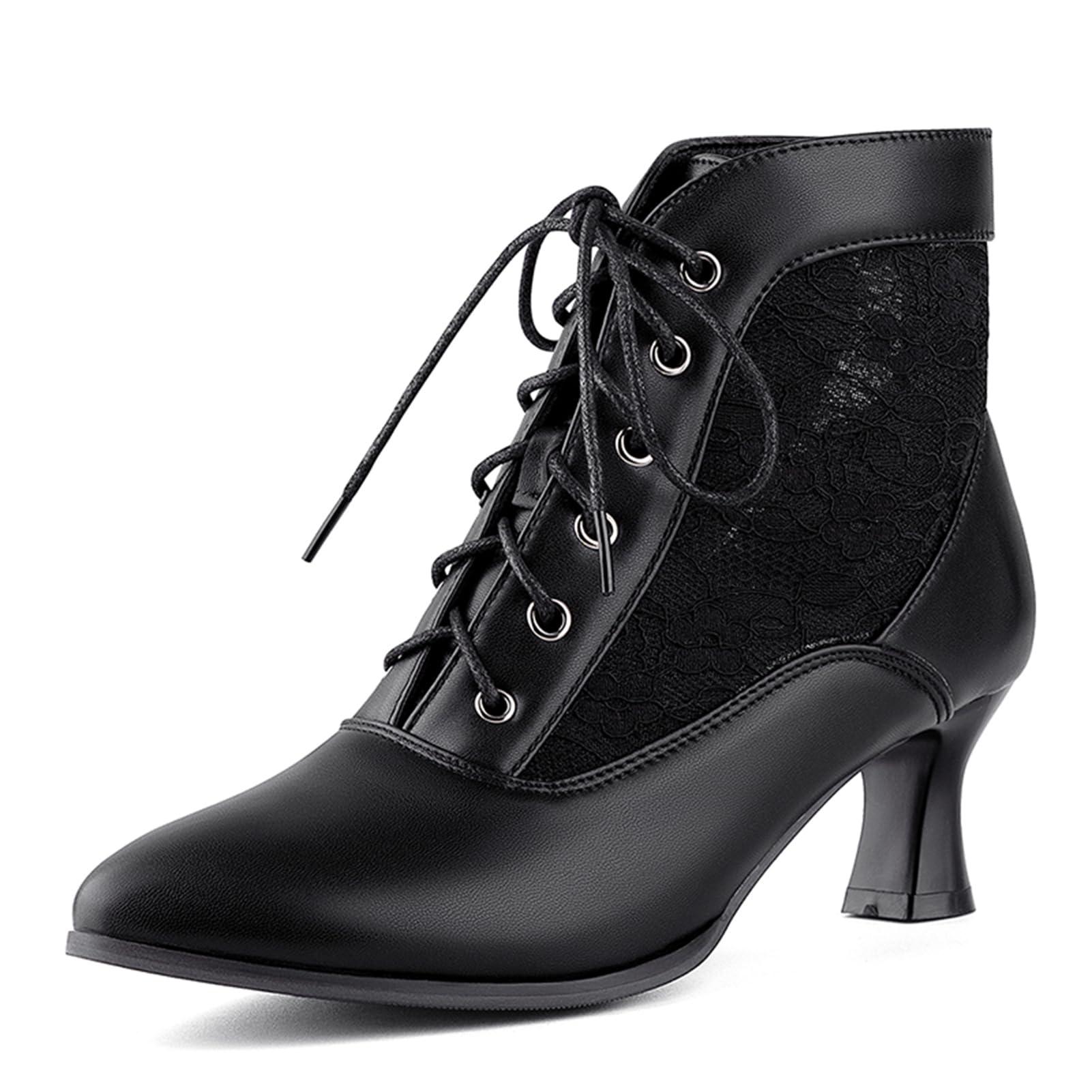LanreyTaley Women's Lace Short Ankle Boots Lace Up Victorian Booties Vintage Kitten Heel Lace Wedding Bridal
