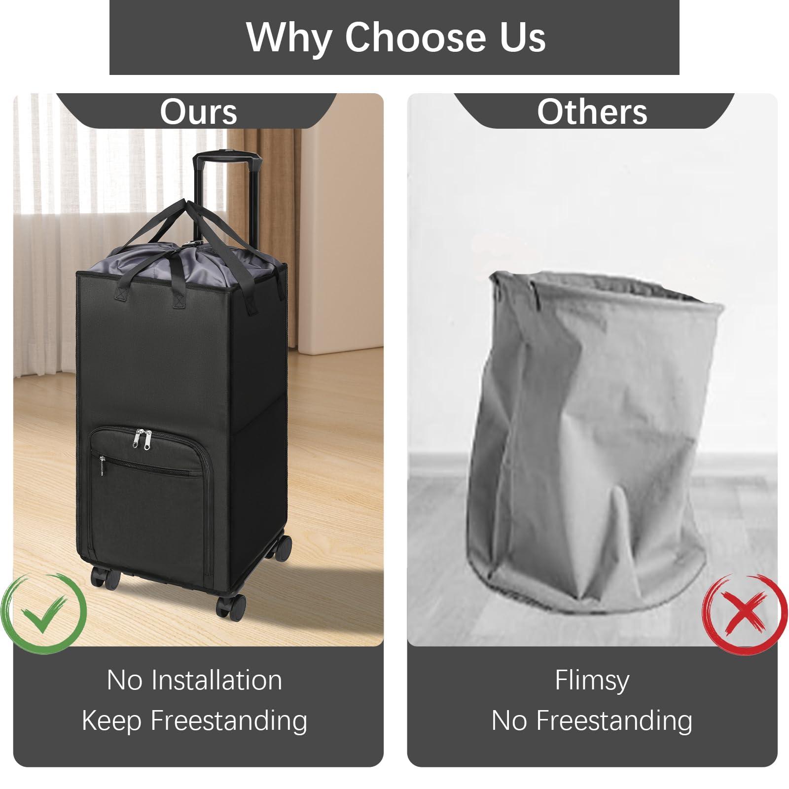 Bukere Extra Large Rolling Laundry Basket with Wheels, 90L Freestanding Collapsible Laundry Hamper Bag for Clothes Storage, Removable Wheeled Cart for College Dorm Apartment Laundry Room Bathroom - Image 7