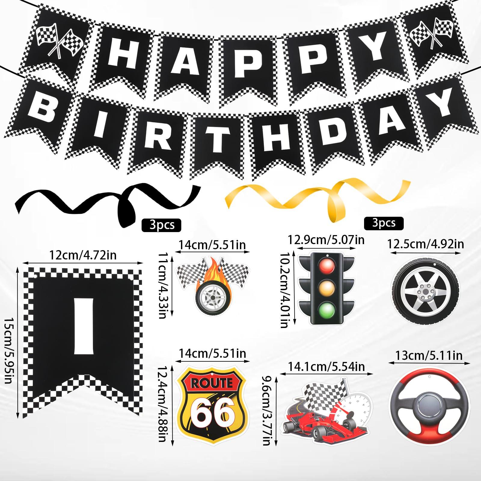 25Pcs Race Car Birthday Party Decorations Set Include Race Car Happy Birthday Banner Race Car Birthday Cupcake Toppers Race Car Garland Hanging Swirls Racing Themed Birthday Party Supplies - Image 4
